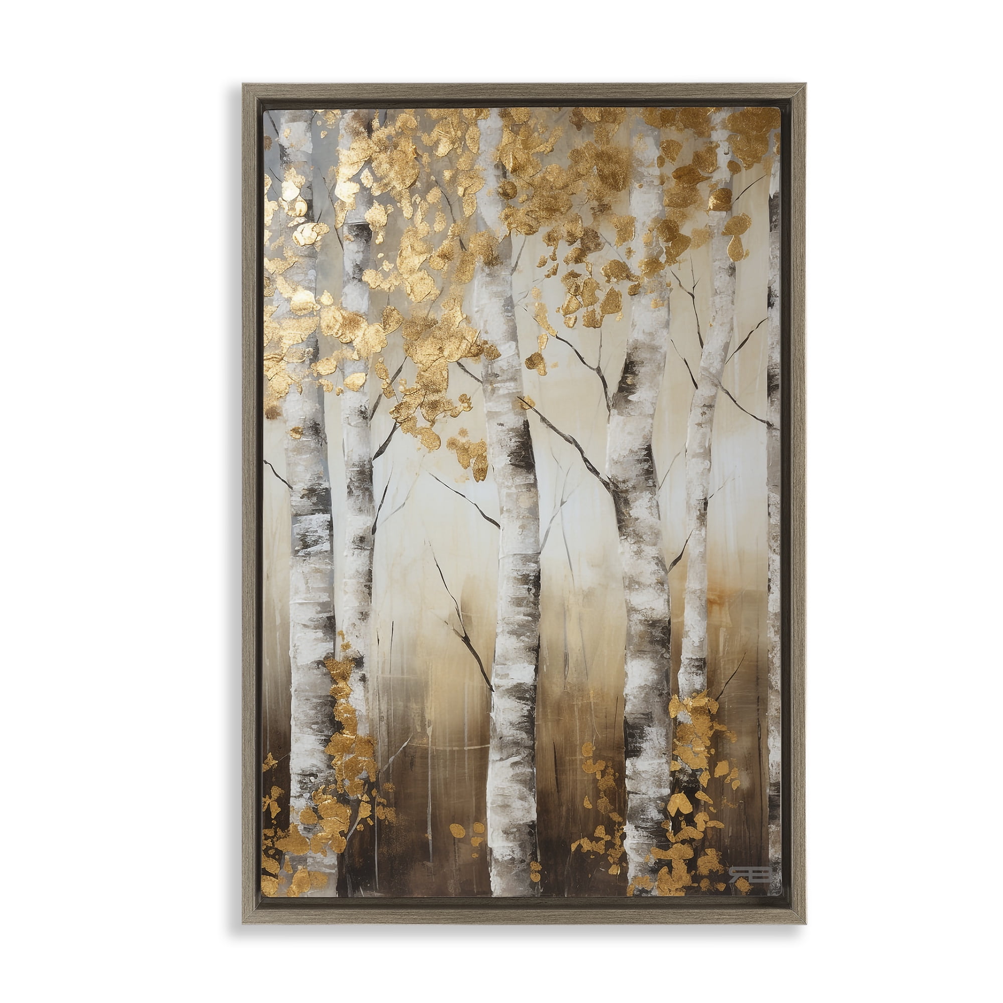 Stupell Industries Fall Foliage Birch Landscape Painting Brown Floater Framed Art Print Wall Art, 21 x 31