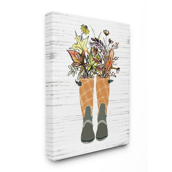 Stupell Industries Fall Foliage Boots Autumn Seasonal Design Canvas Wall Art by Lettered and Lined