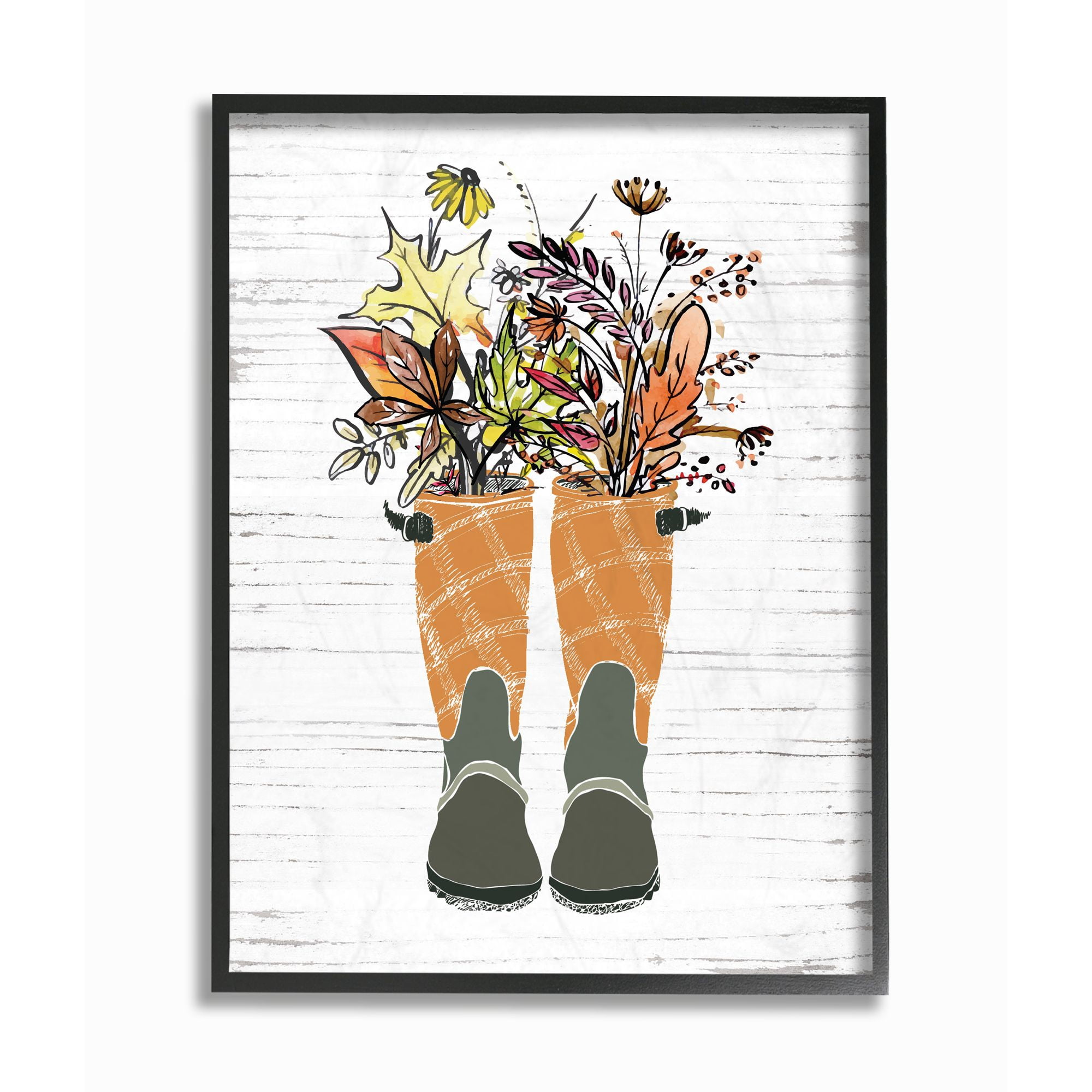 Stupell Industries Fall Foliage Boots Autumn Seasonal Design Framed Wall Art by Lettered and Lined