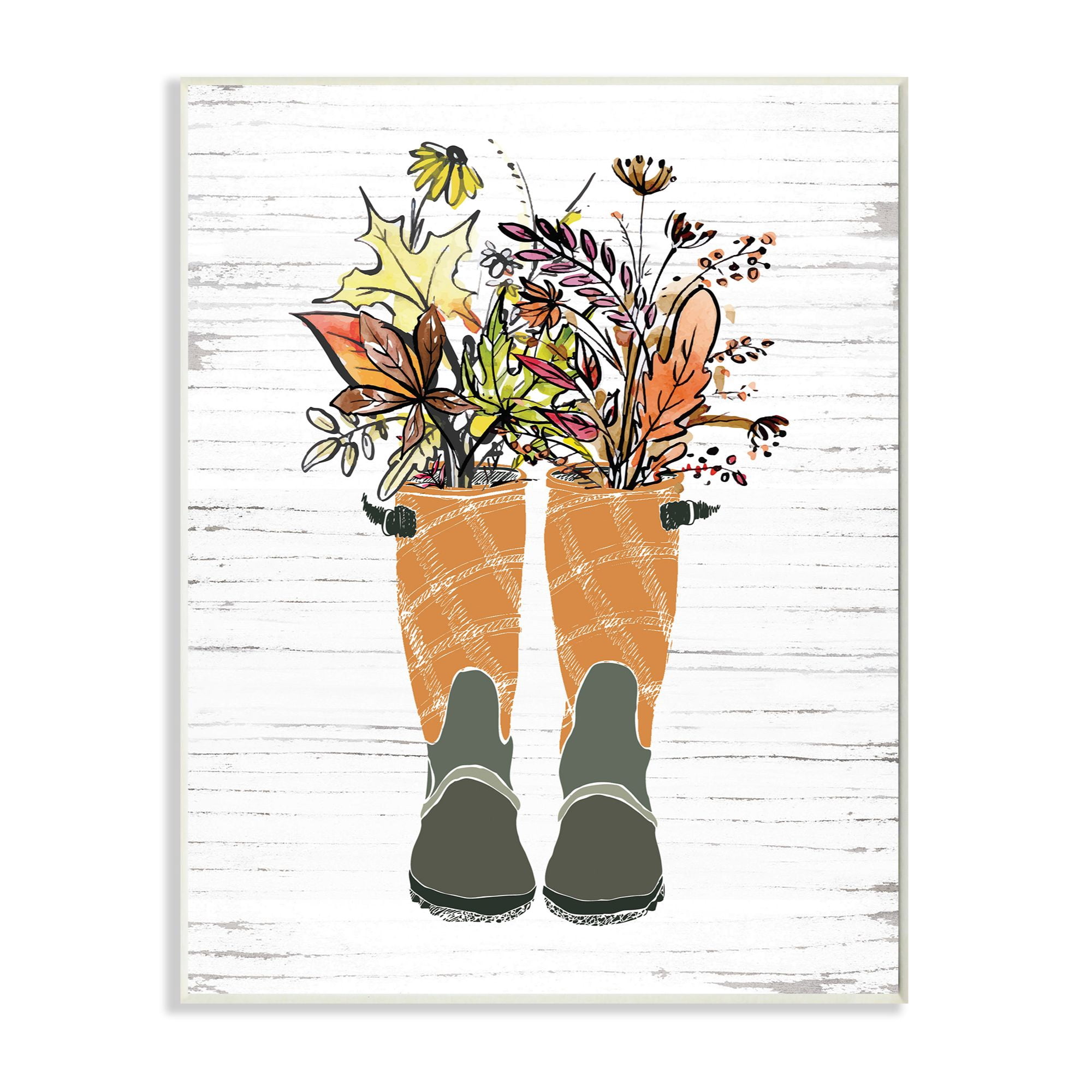 Stupell Industries Fall Foliage Boots Autumn Seasonal Design Wall Plaque by Lettered and Lined