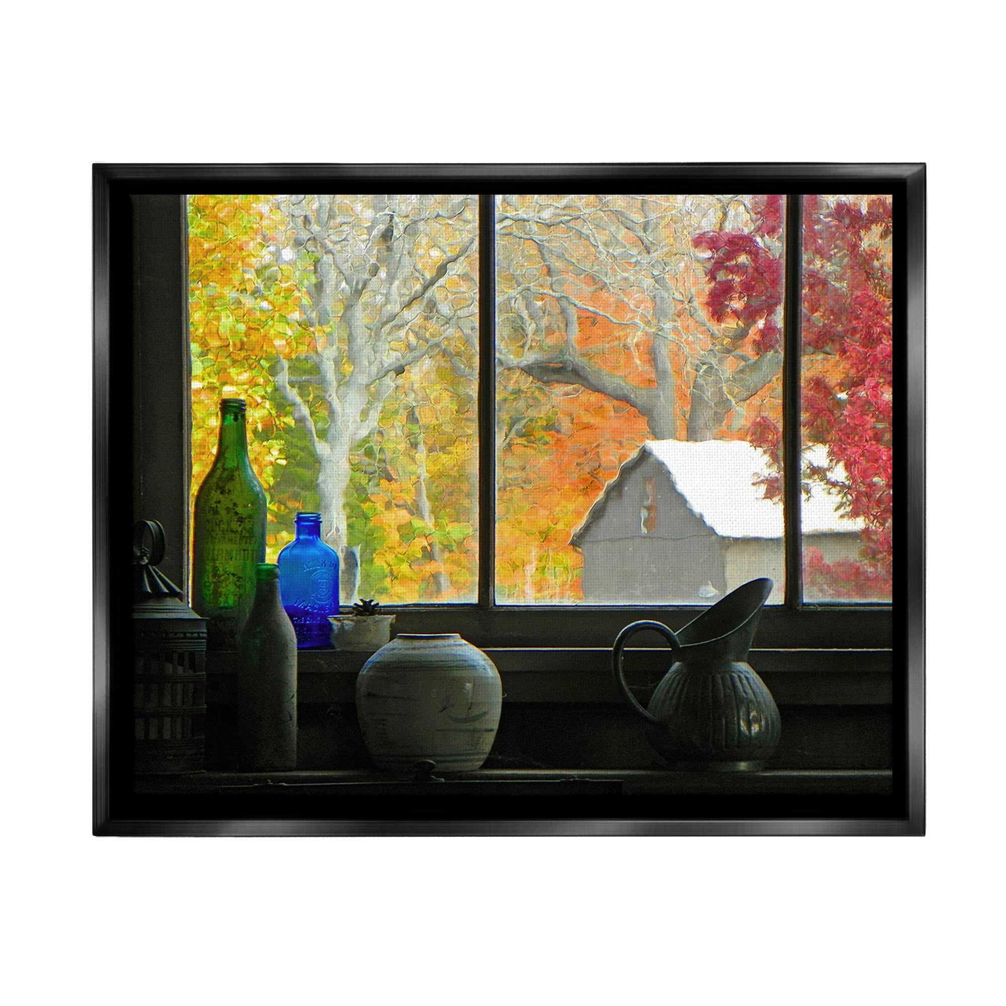 Stupell Industries Fall Foliage in Window Landscape Photography Black Floater Framed Canvas Art Print Wall Art, 21 x 17