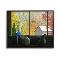 Stupell Industries Fall Foliage in Window Landscape Photography Black Framed Art Print Wall Art, 14 x 11