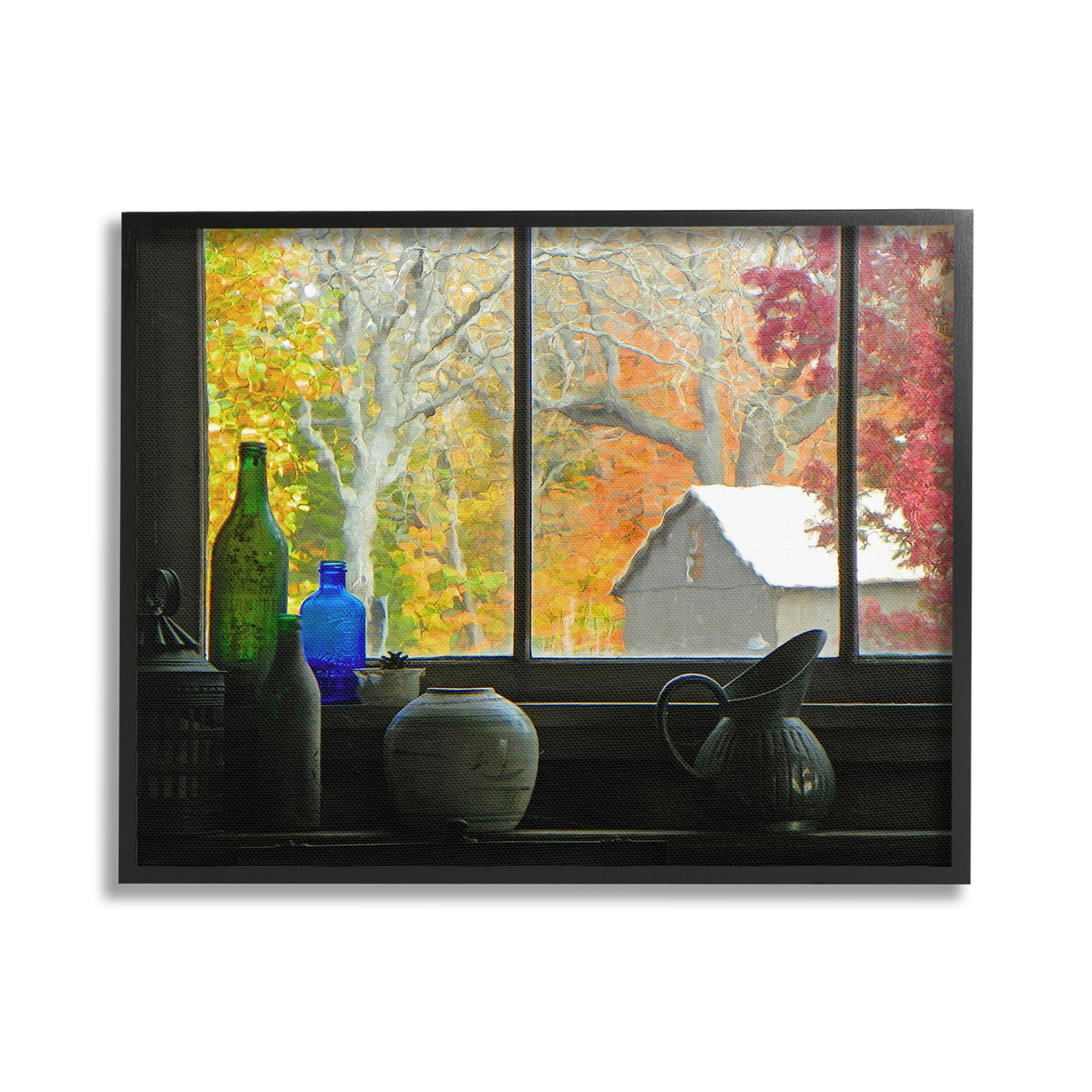 Stupell Industries Fall Foliage in Window Landscape Photography Black Framed Art Print Wall Art, 30 x 24