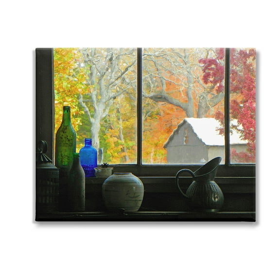 Stupell Industries Fall Foliage in Window Landscape Photography Gallery Wrapped Canvas Art Print Wall Art, 20 x 16
