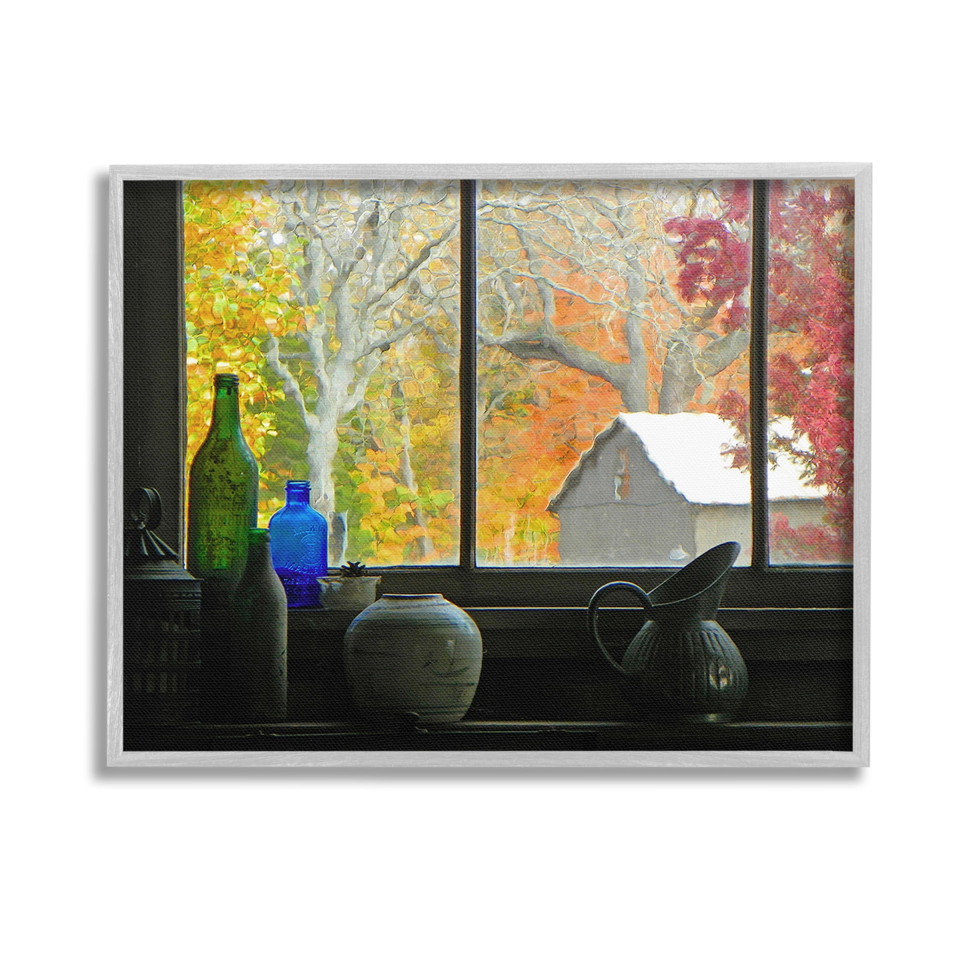 Stupell Industries Fall Foliage in Window Landscape Photography Gray Framed Art Print Wall Art, 14 x 11