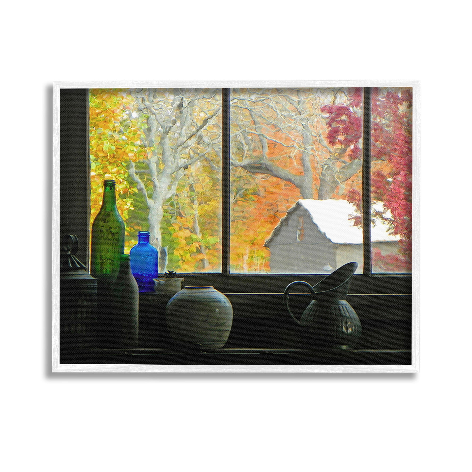 Stupell Industries Fall Foliage in Window Landscape Photography White Framed Art Print Wall Art, 14 x 11