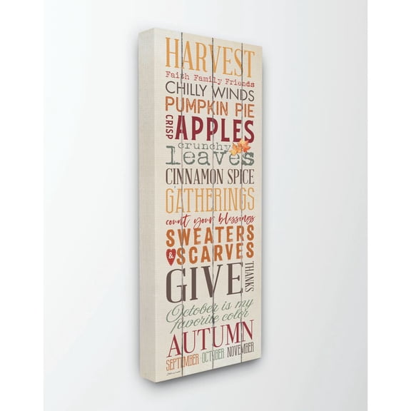 Stupell Industries Fall Halloween Holiday Pumpkin Word Wood Texture Design Canvas Wall Art by Stephanie Workman Marrott