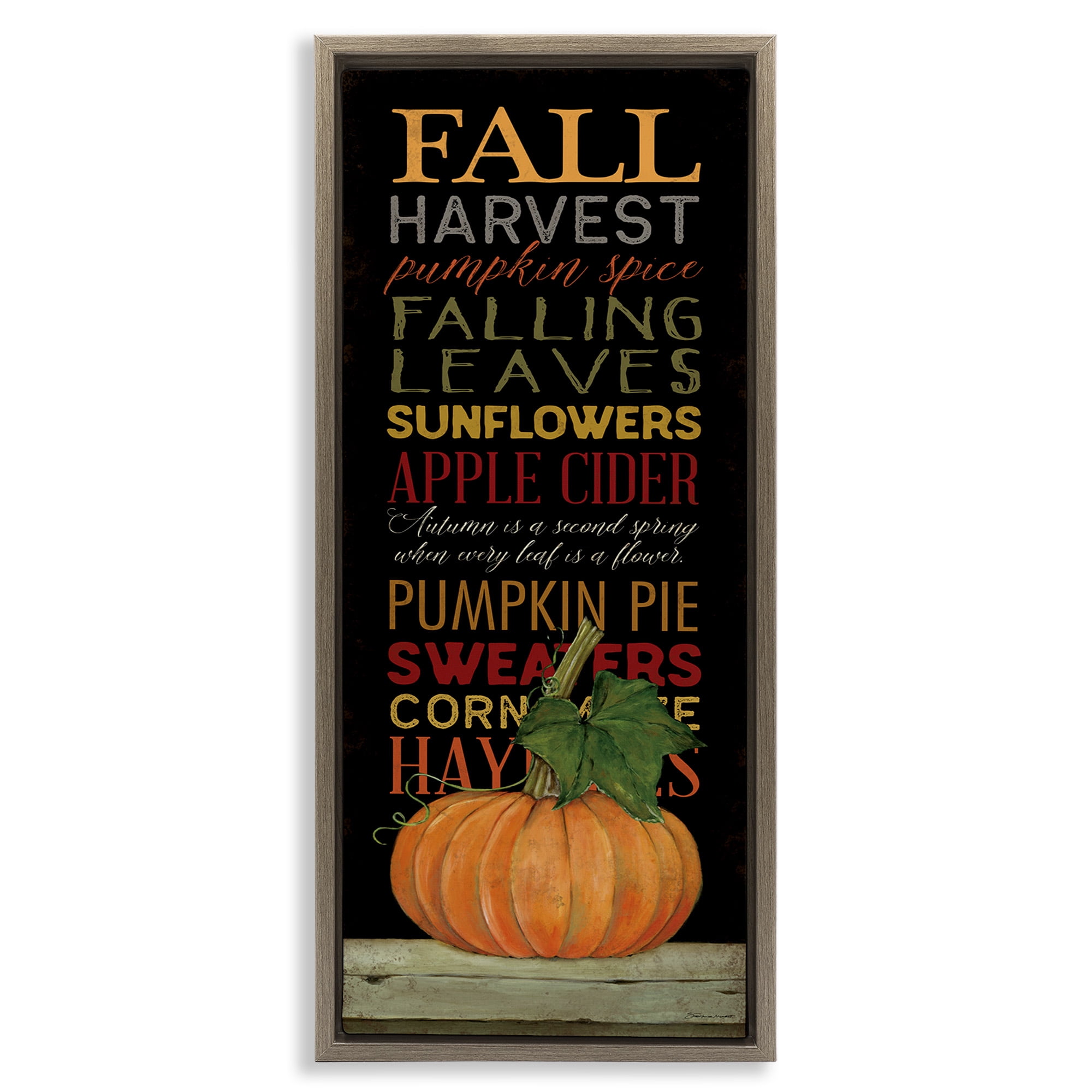 Stupell Industries Fall Harvest Autumn Seasonal Holiday Painting Brown Floater Framed Canvas Art Print Wall Art, 15 x 31