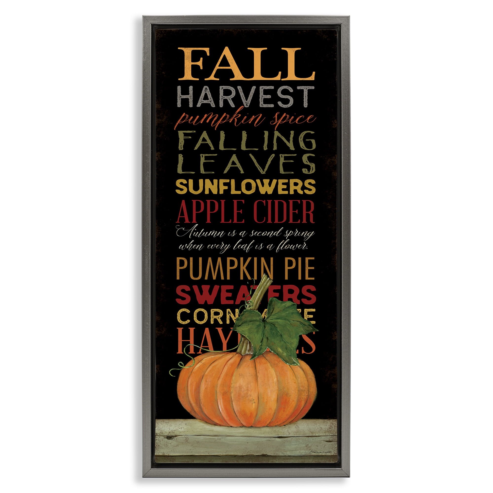 Stupell Industries Fall Harvest Autumn Seasonal Holiday Painting Gray Floater Framed Canvas Art Print Wall Art, 11 x 25