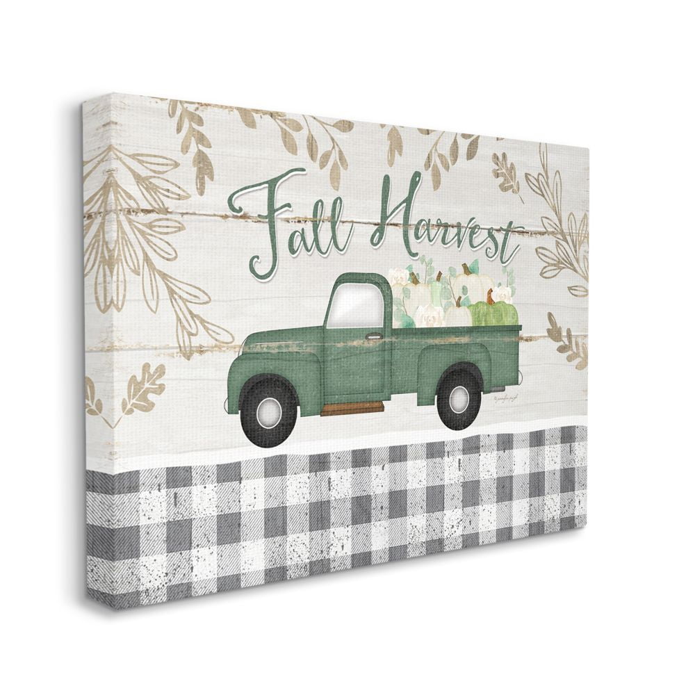 Fall Harvest Green Truck Canvas Wall Art for Kids