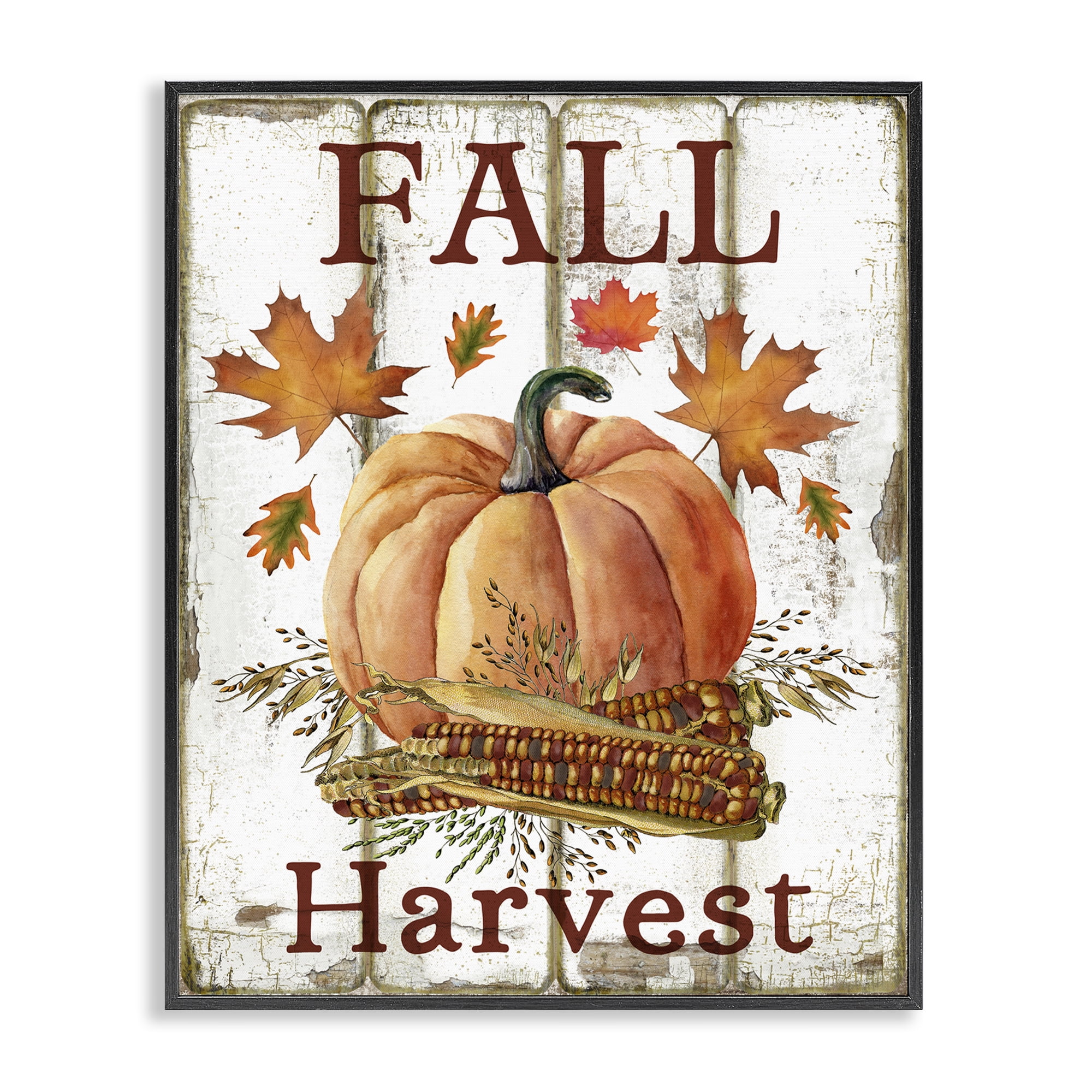 Stupell Industries Fall Harvest Pumpkin & Corn Holiday Painting Black Framed Art Prints Wall Art, 24 x 30