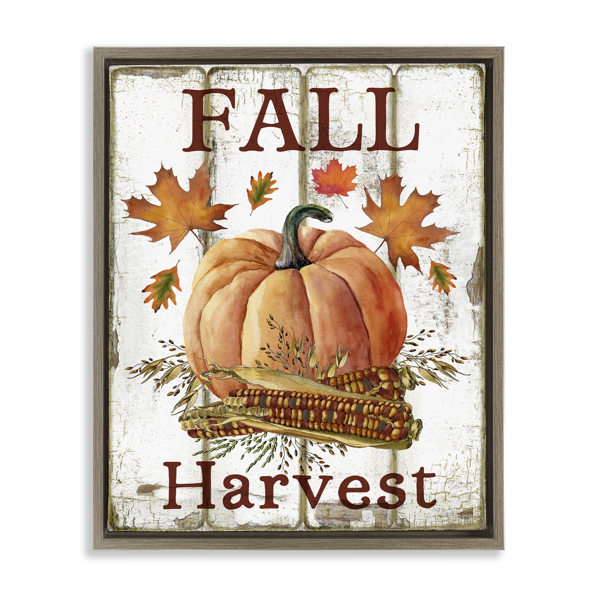 Stupell Industries Fall Harvest Pumpkin & Corn Holiday Painting Brown Floater Framed Canvas Art Prints Wall Art, 25 x 31