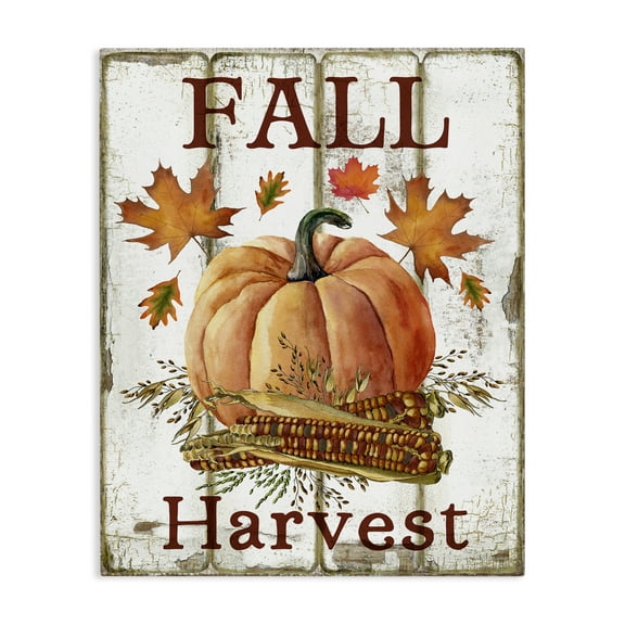 Stupell Industries Fall Harvest Pumpkin & Corn Holiday Painting Gallery Wrapped Canvas Art Prints Wall Art, 16 x 20