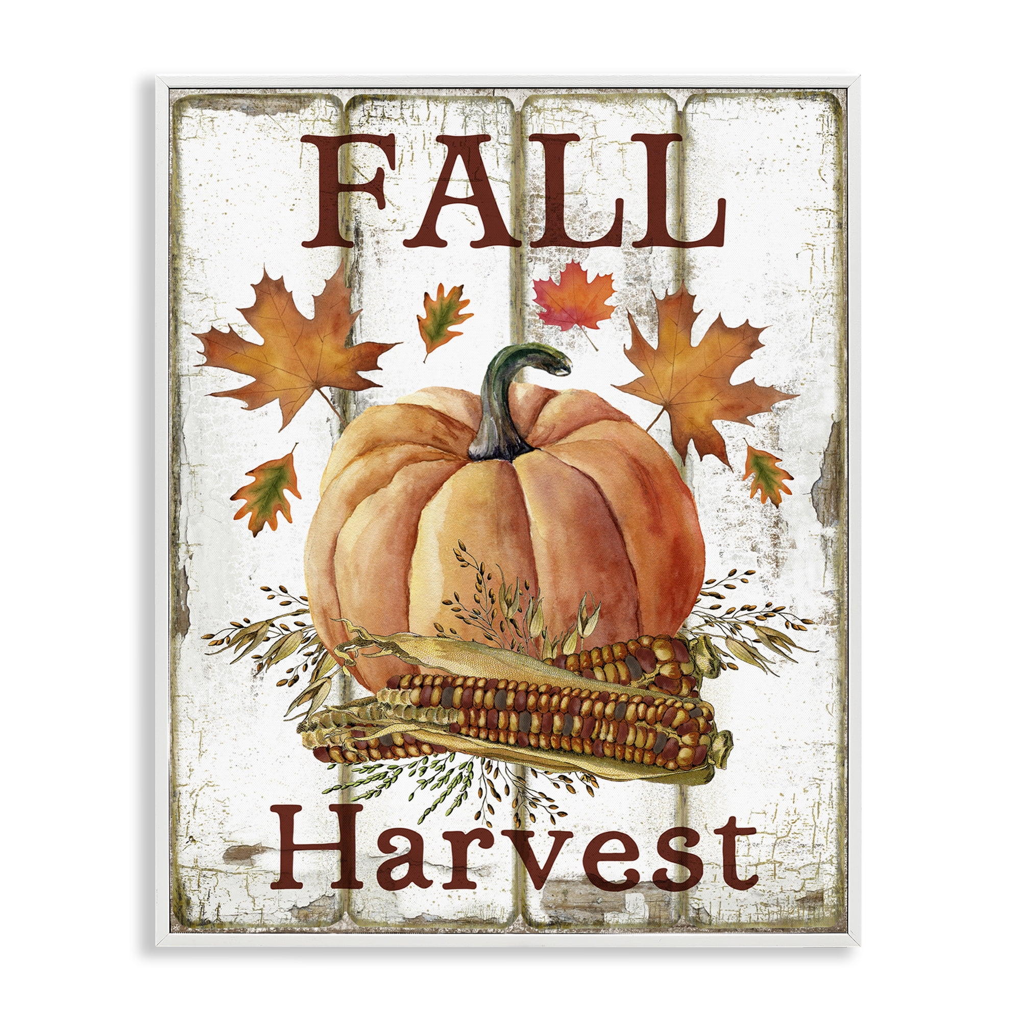 Stupell Industries Fall Harvest Pumpkin & Corn Holiday Painting White Framed Art Prints Wall Art, 24 x 30