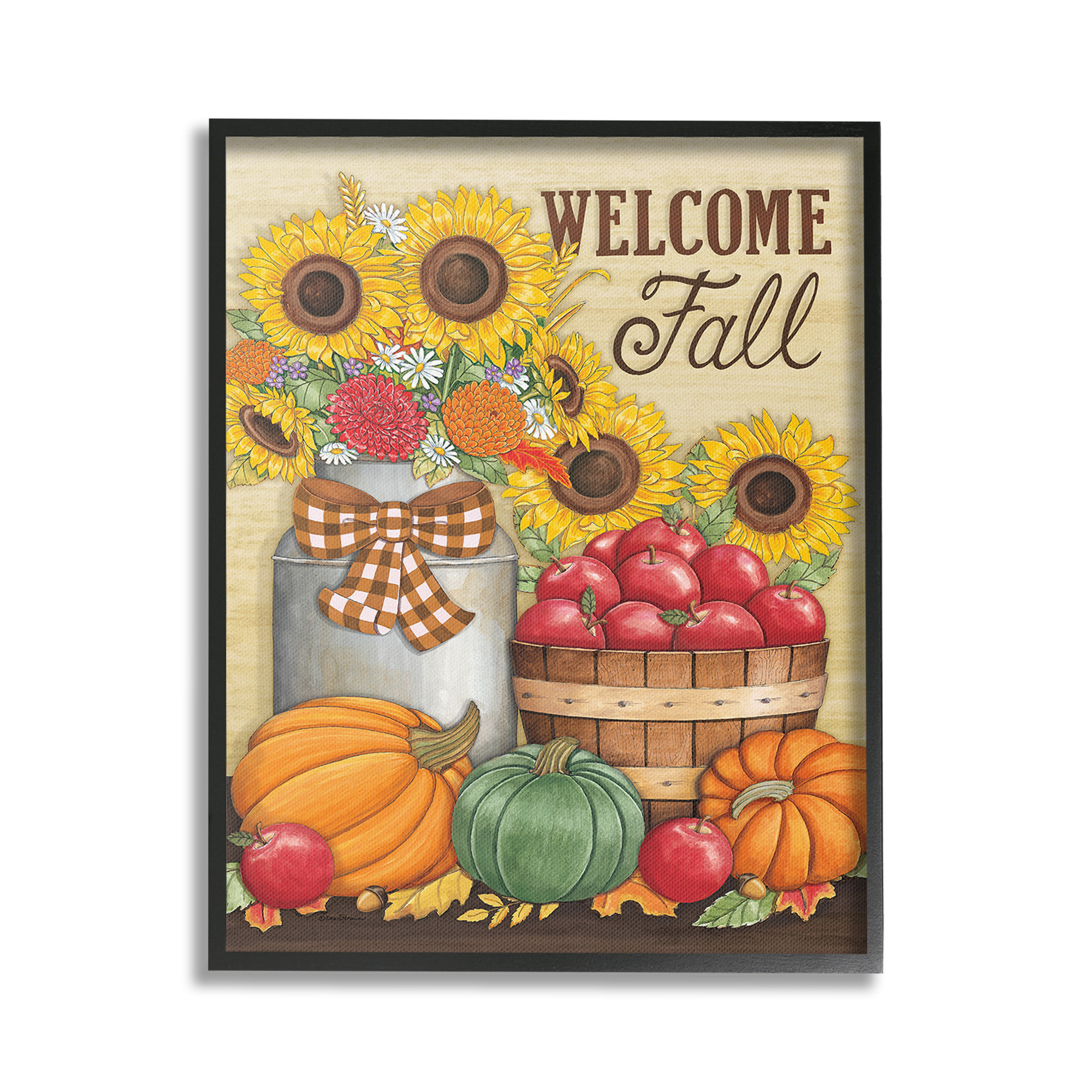 Stupell Industries Fall Harvest Welcome Phrase Botanical & Floral Painting Black Framed Art Print Wall Art, 16 x 20