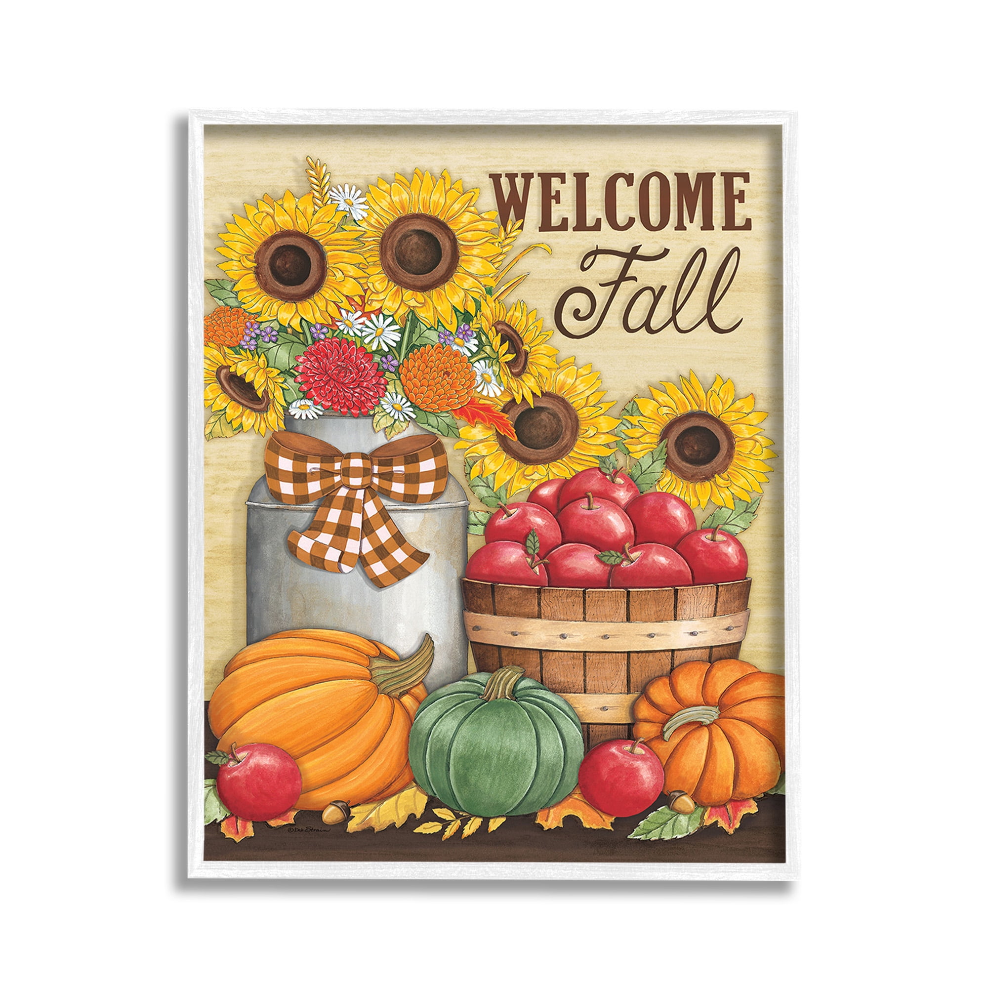 Stupell Industries Fall Harvest Welcome Phrase Botanical & Floral Painting White Framed Art Print Wall Art, 11 x 14