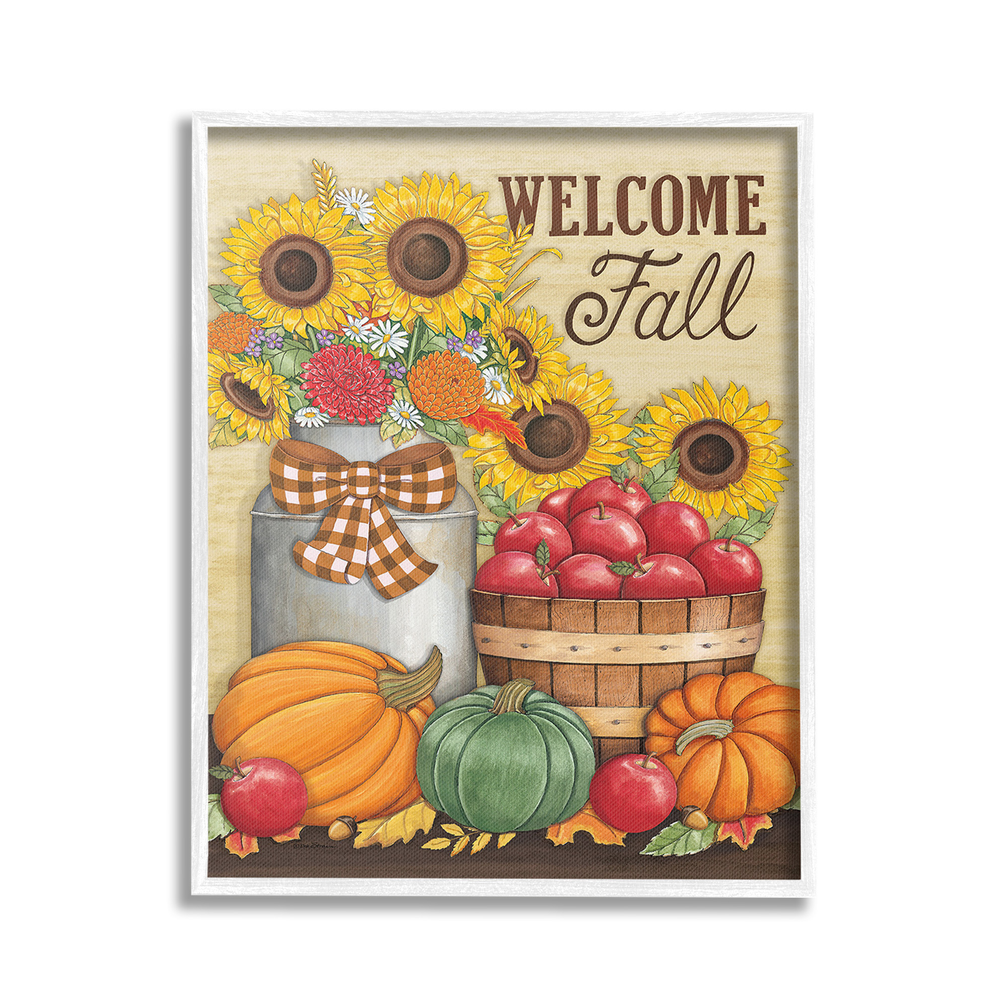 Stupell Industries Fall Harvest Welcome Phrase Botanical & Floral Painting White Framed Art Print Wall Art, 16 x 20