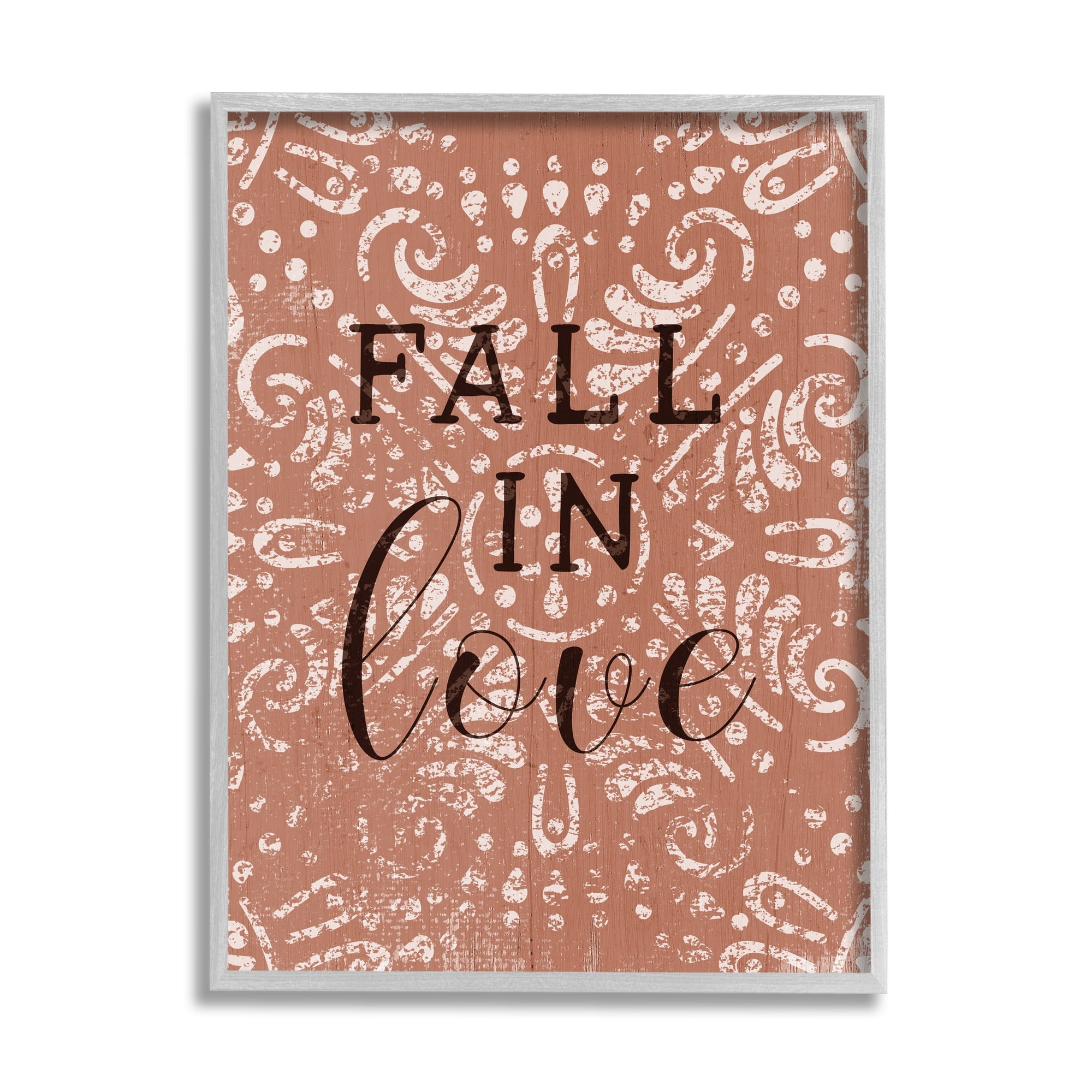 Stupell Industries Fall In Love Romantic Phrase Vintage Fractal Pattern Graphic Art Gray Framed Art Print Wall Art, 16x20, by Daphne Polselli