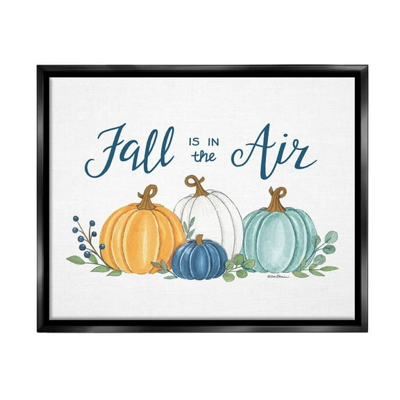 Stupell Industries Fall In The Air Pumpkins Holiday Painting Black Floater Framed Canvas Art Print Wall Art, 21 x 17