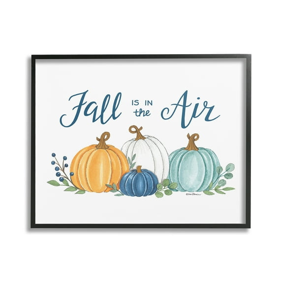 Stupell Industries Fall In The Air Pumpkins Holiday Painting Black Framed Art Print Wall Art, 30 x 24