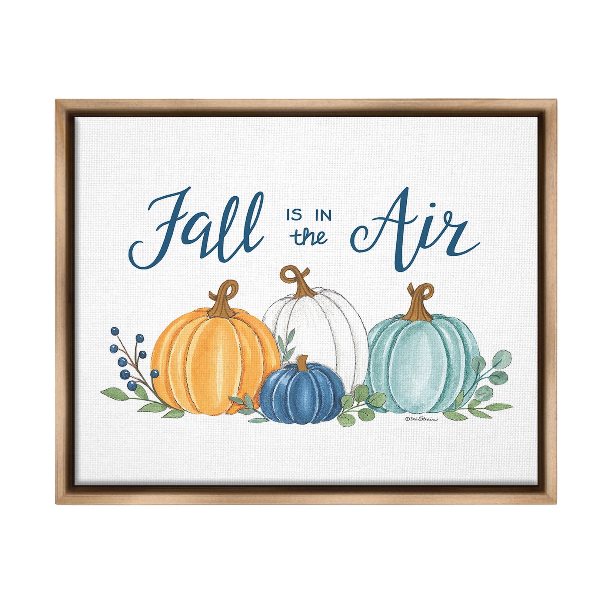 Stupell Industries Fall In The Air Pumpkins Holiday Painting Brown Floater Framed Canvas Art Print Wall Art, 21 x 17