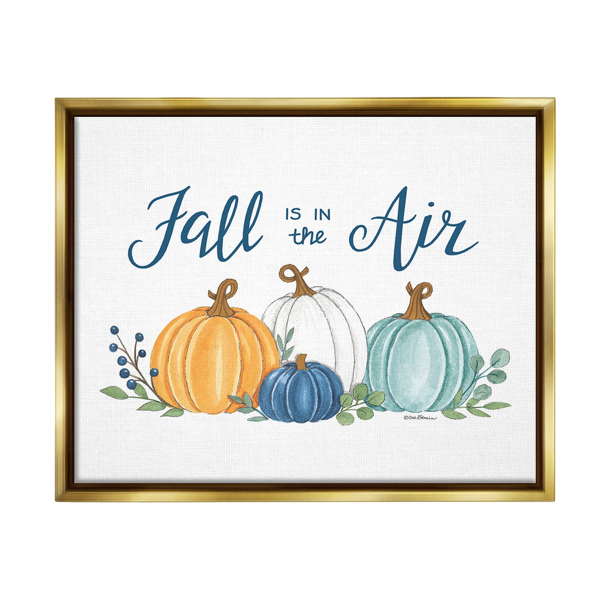 Stupell Industries Fall In The Air Pumpkins Holiday Painting Gold Floater Framed Canvas Art Print Wall Art, 31 x 25