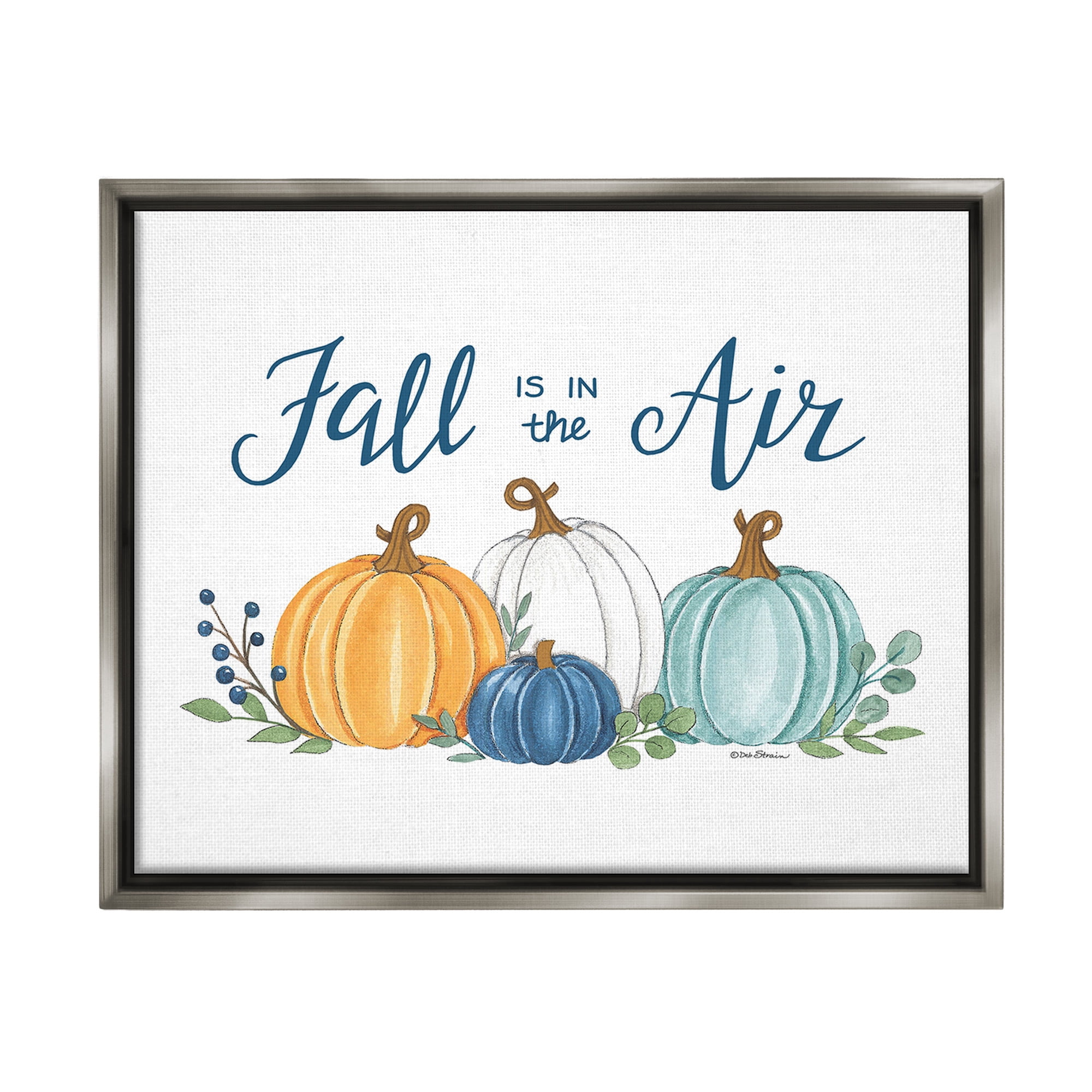 Stupell Industries Fall In The Air Pumpkins Holiday Painting Gray Floater Framed Canvas Art Print Wall Art, 31 x 25