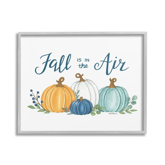 Stupell Industries Fall In The Air Pumpkins Holiday Painting Gray Framed Art Print Wall Art, 30 x 24