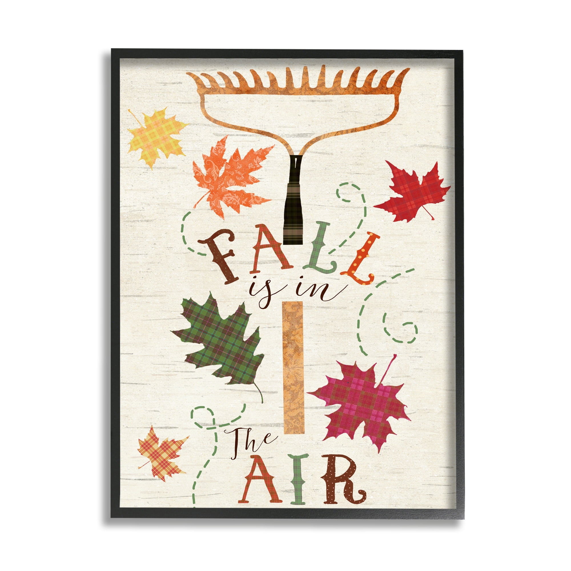 Stupell Industries Fall Is In the Air Phrase Autumn Garden Rake Landscape Painting Black Framed Art Print Wall Art, 11 x 14
