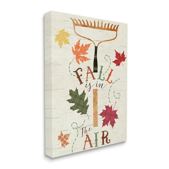 Stupell Industries Fall Is In the Air Phrase Autumn Garden Rake Landscape Painting Gallery Wrapped Canvas Art Print Wall Art, 16 x 20