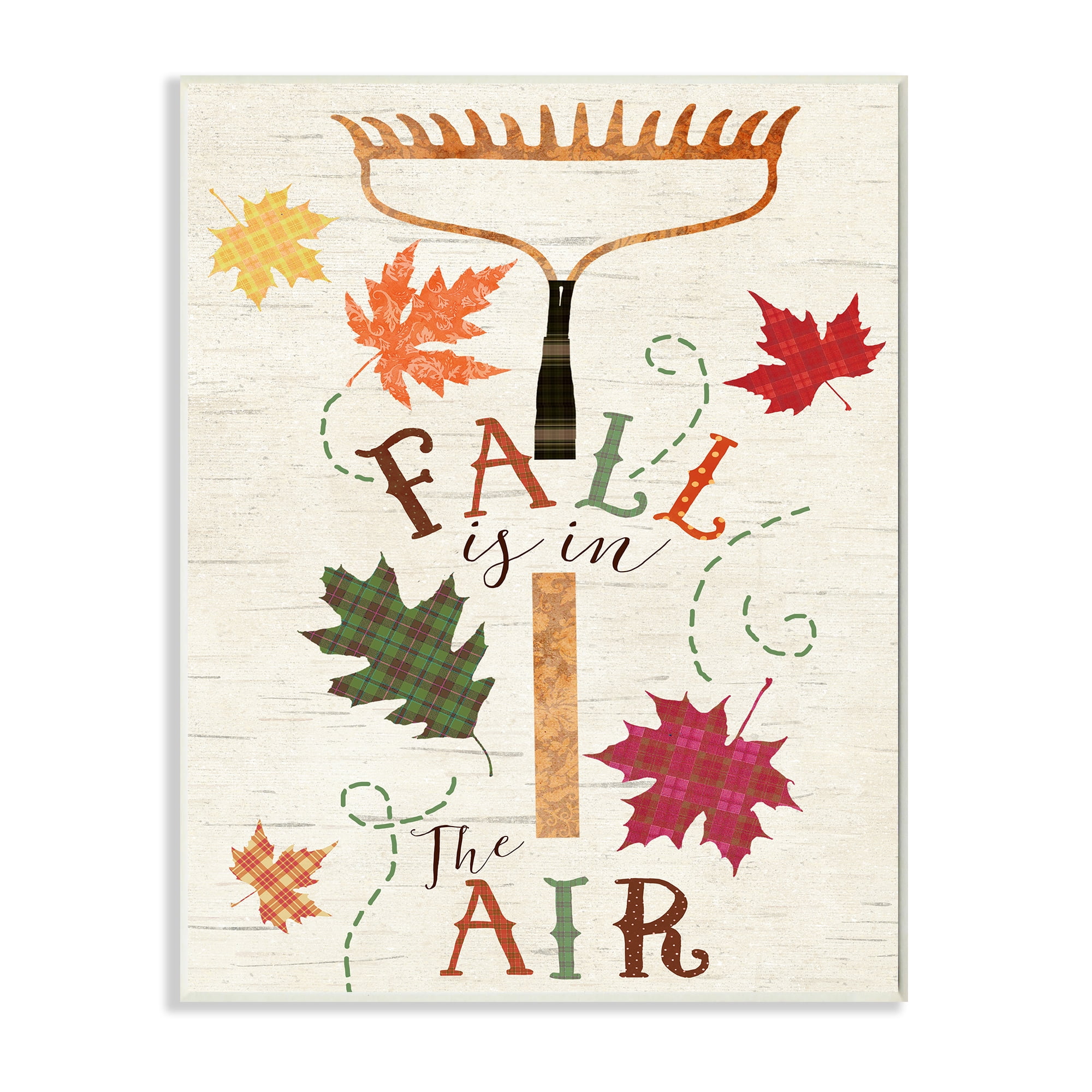 Stupell Industries Fall Is In the Air Phrase Autumn Garden Rake Landscape Painting Wall Plaque Art Print Wall Art, 13 x 19