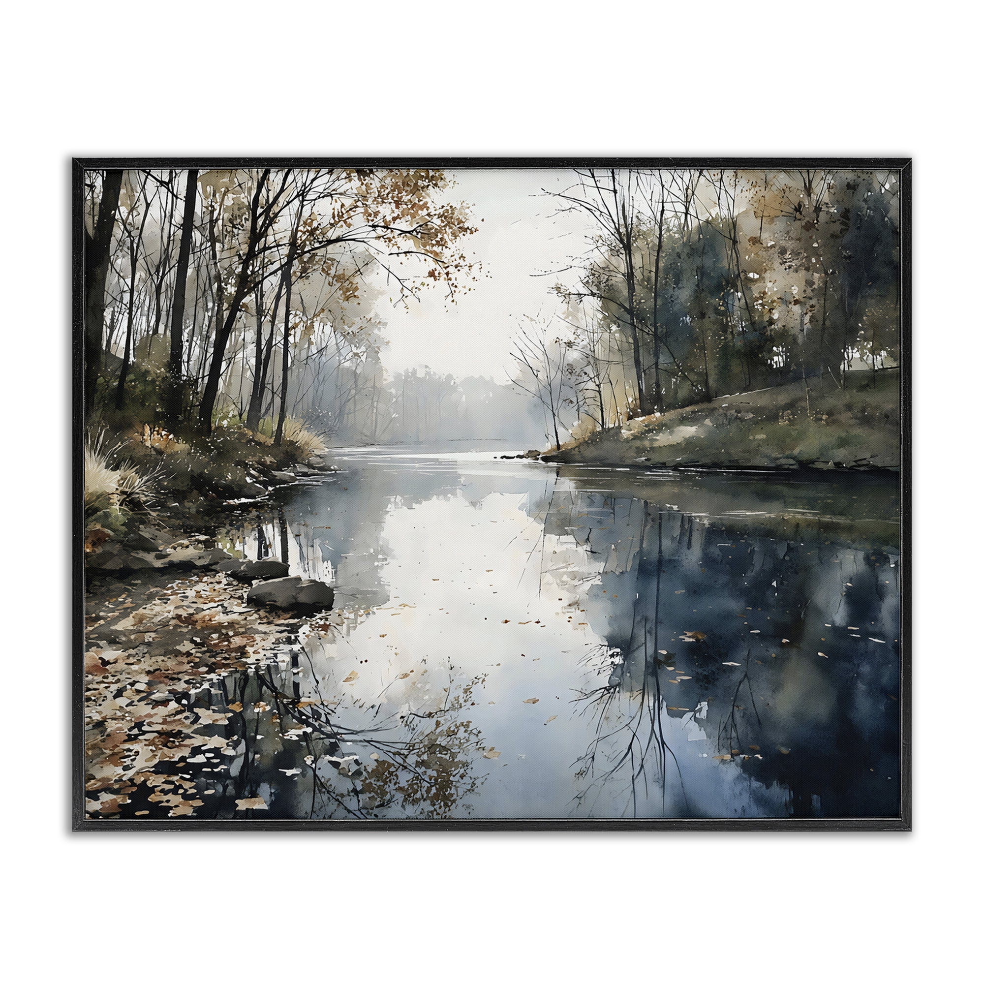 Stupell Industries Fall Lake Reflection Black Framed Giclee Art, design by Franklyn Gregory