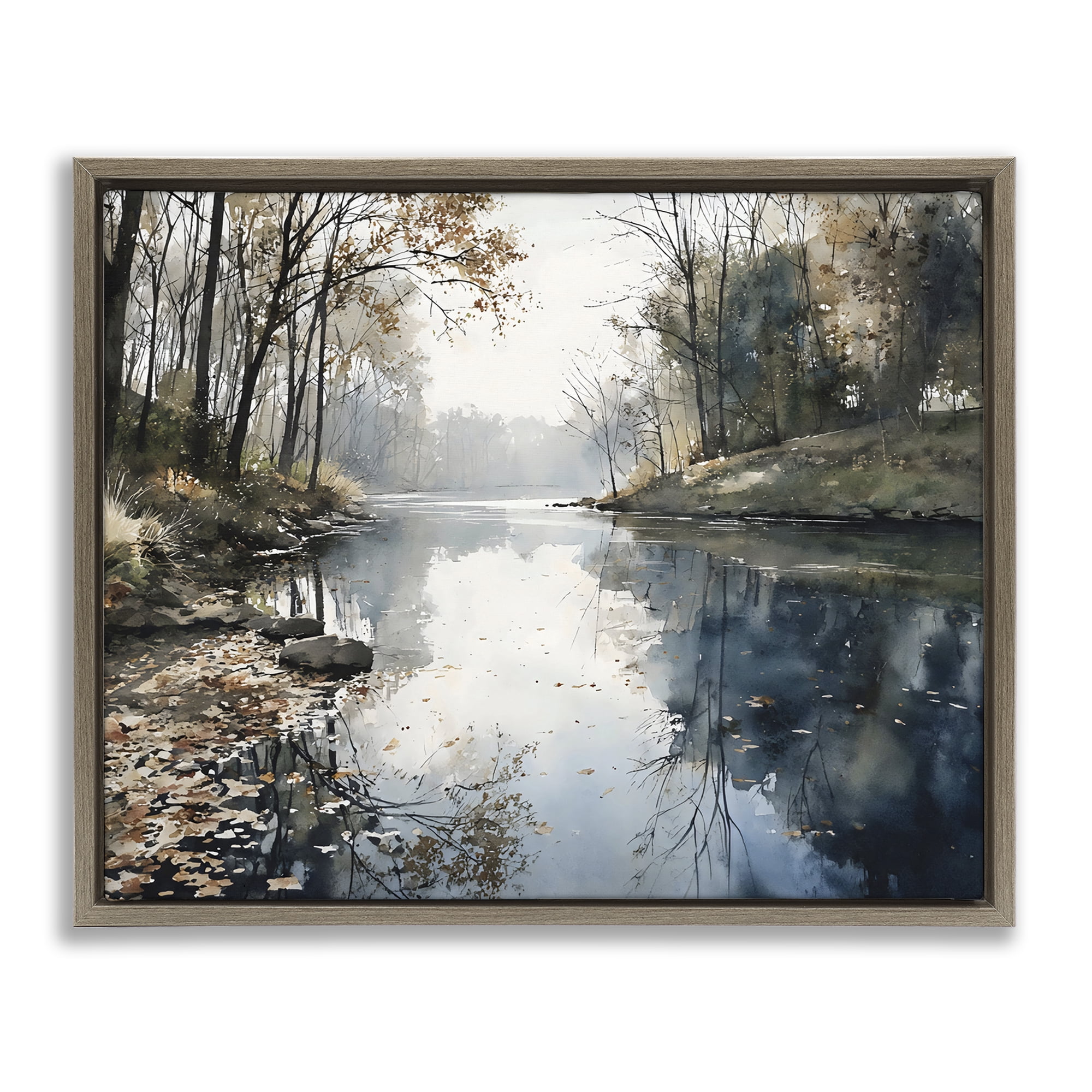 Stupell Industries Fall Lake Reflection Brown Framed Floater Canvas Wall Art, design by Franklyn Gregory