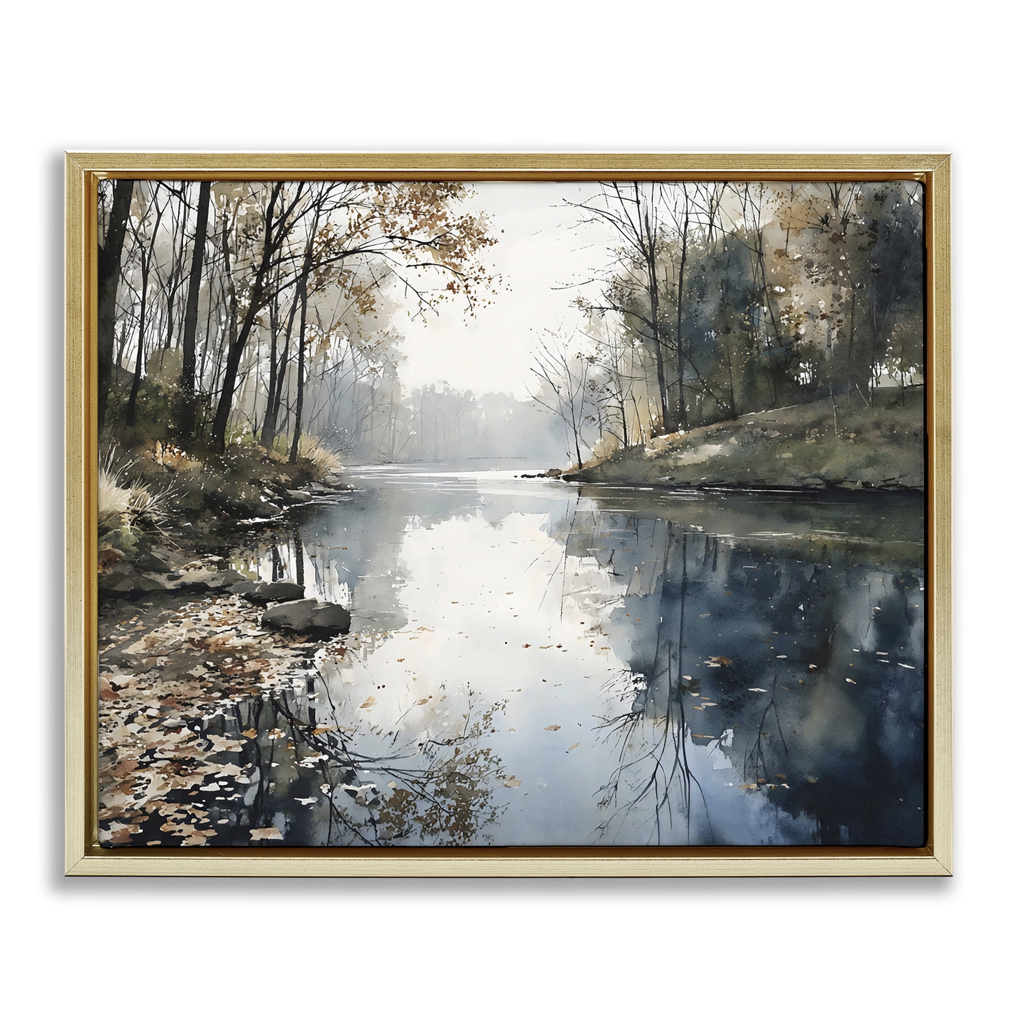 Stupell Industries Fall Lake Reflection Gold Framed Floater Canvas Wall Art, design by Franklyn Gregory