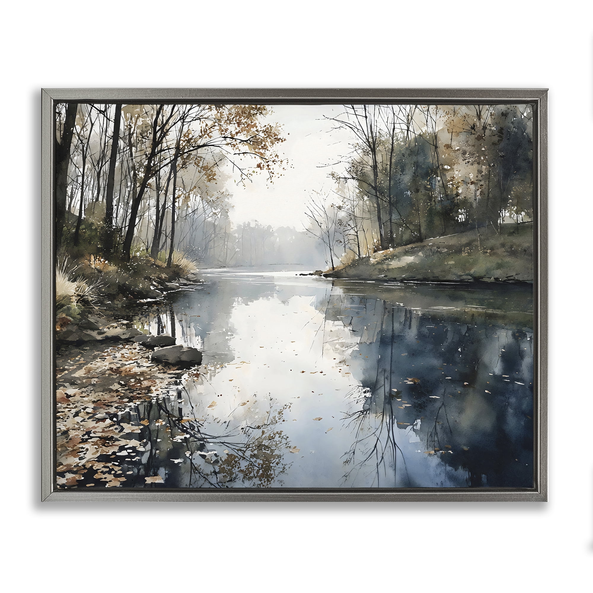 Stupell Industries Fall Lake Reflection Gray Framed Floater Canvas Wall Art, design by Franklyn Gregory