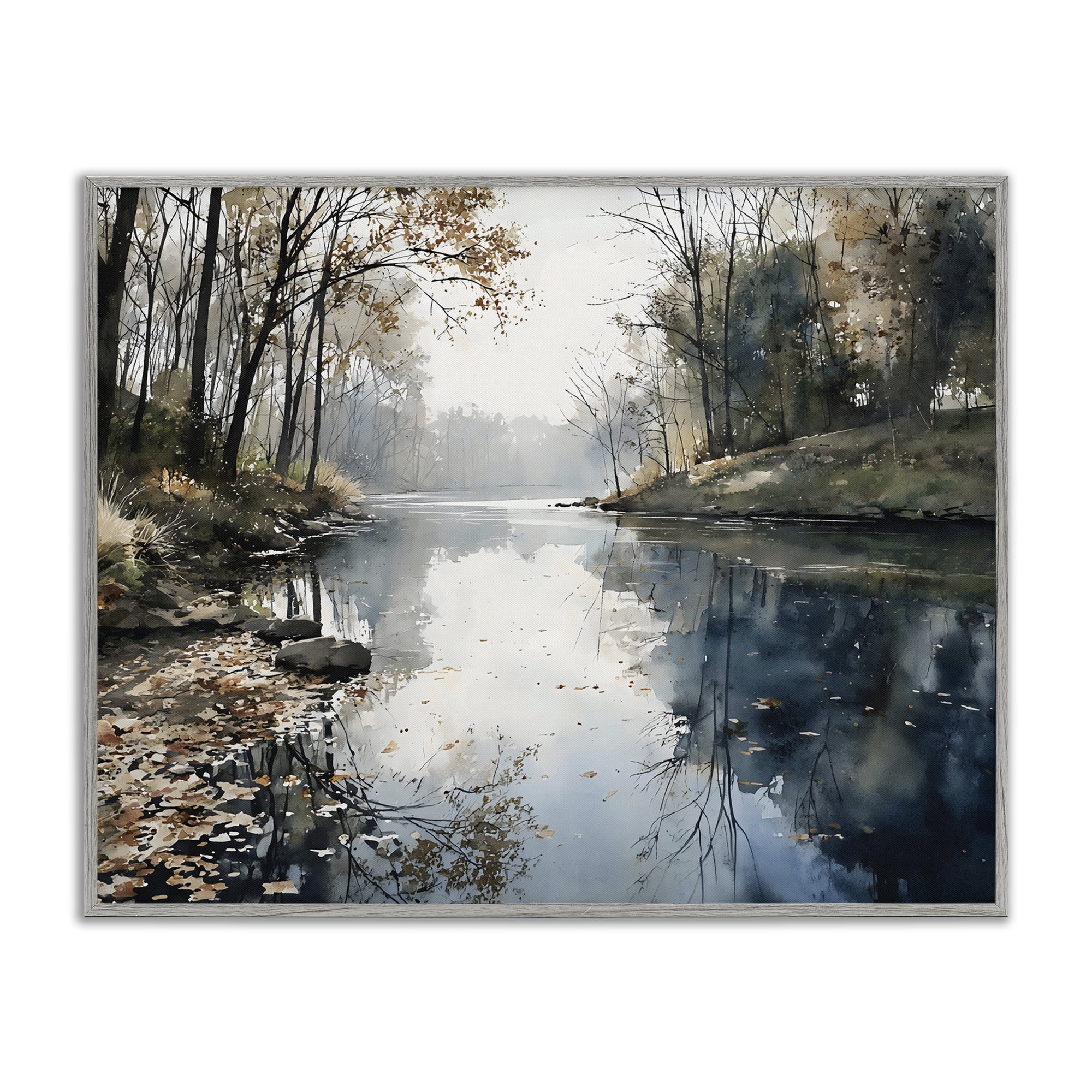 Stupell Industries Fall Lake Reflection Gray Framed Giclee Art, design by Franklyn Gregory