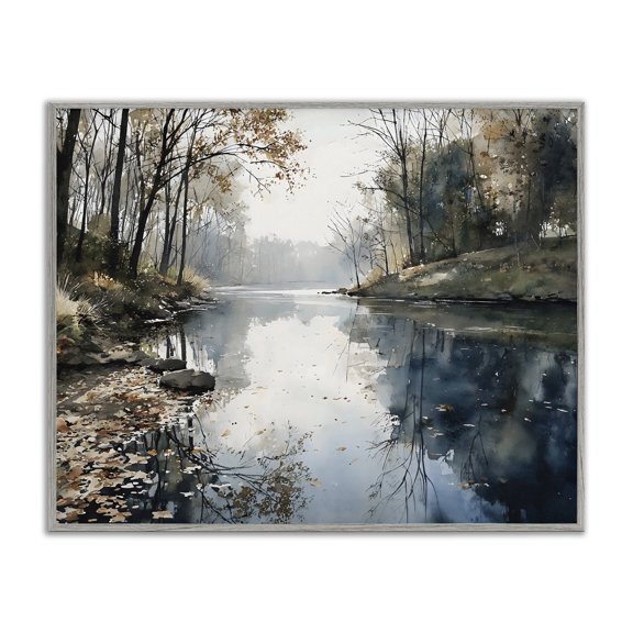 Stupell Industries Fall Lake Reflection Gray Framed Giclee Art, design by Franklyn Gregory