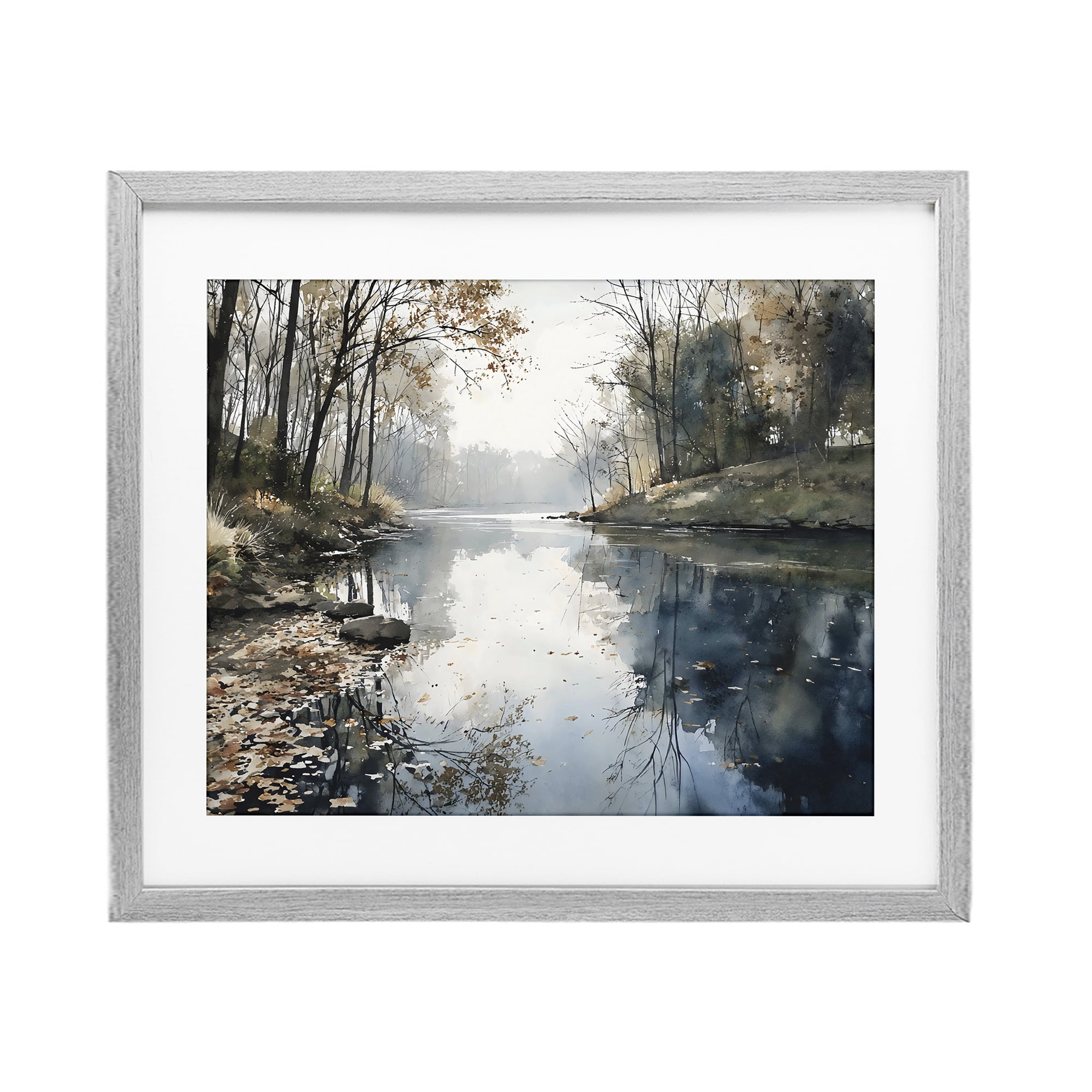 Stupell Industries Fall Lake Reflection Gray Framed Print Under Glass, design by Franklyn Gregory
