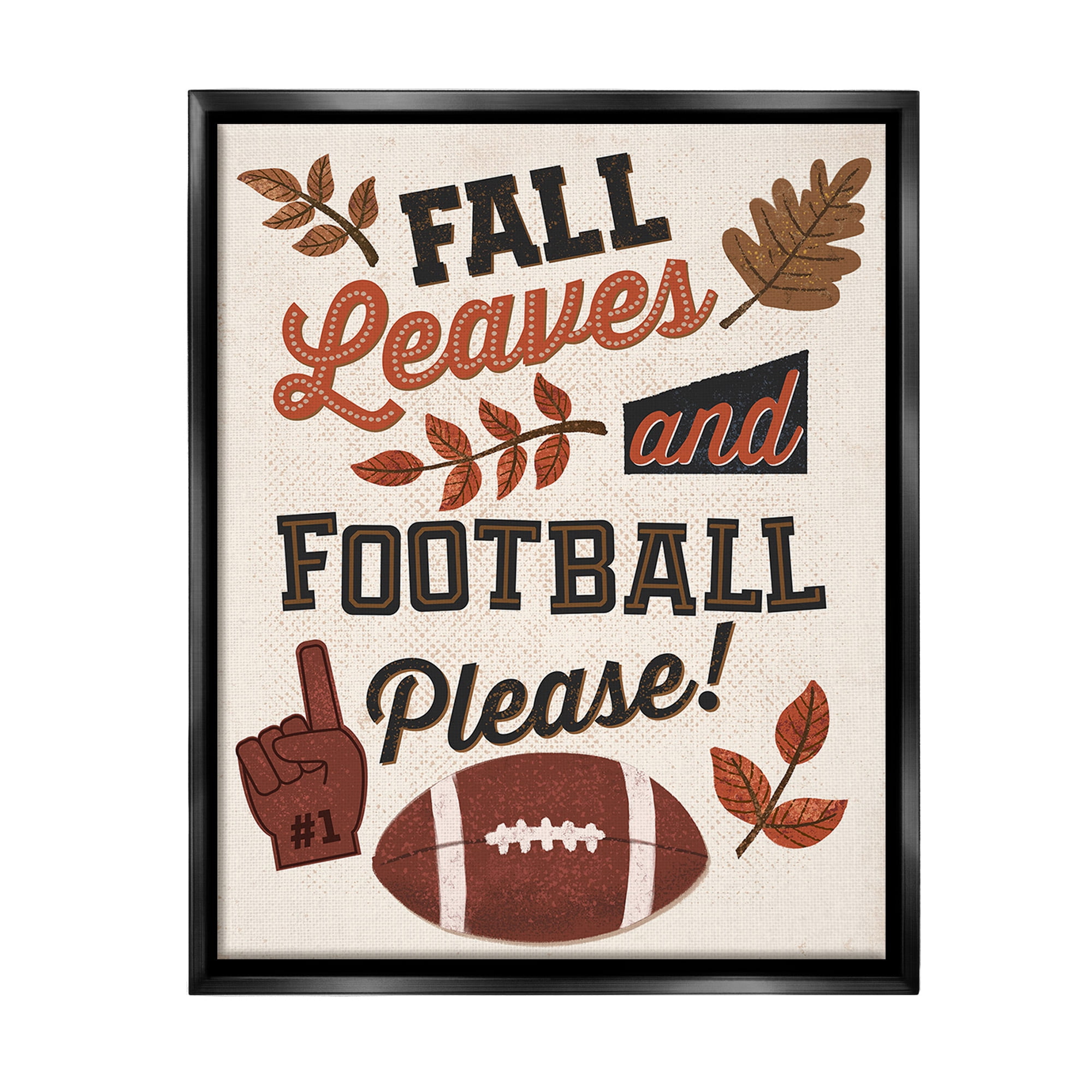 Stupell Industries Fall Leaves & Football Sports Painting Black Floater Framed Canvas Art Print Wall Art, 17 x 21