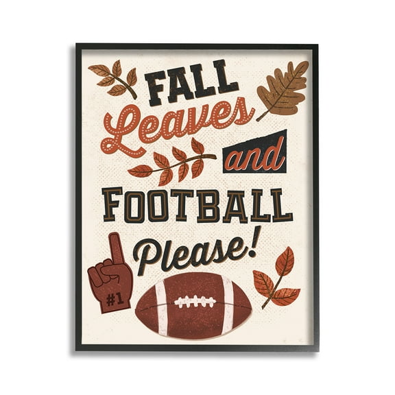 Stupell Industries Fall Leaves & Football Sports Painting Black Framed Art Print Wall Art, 11 x 14