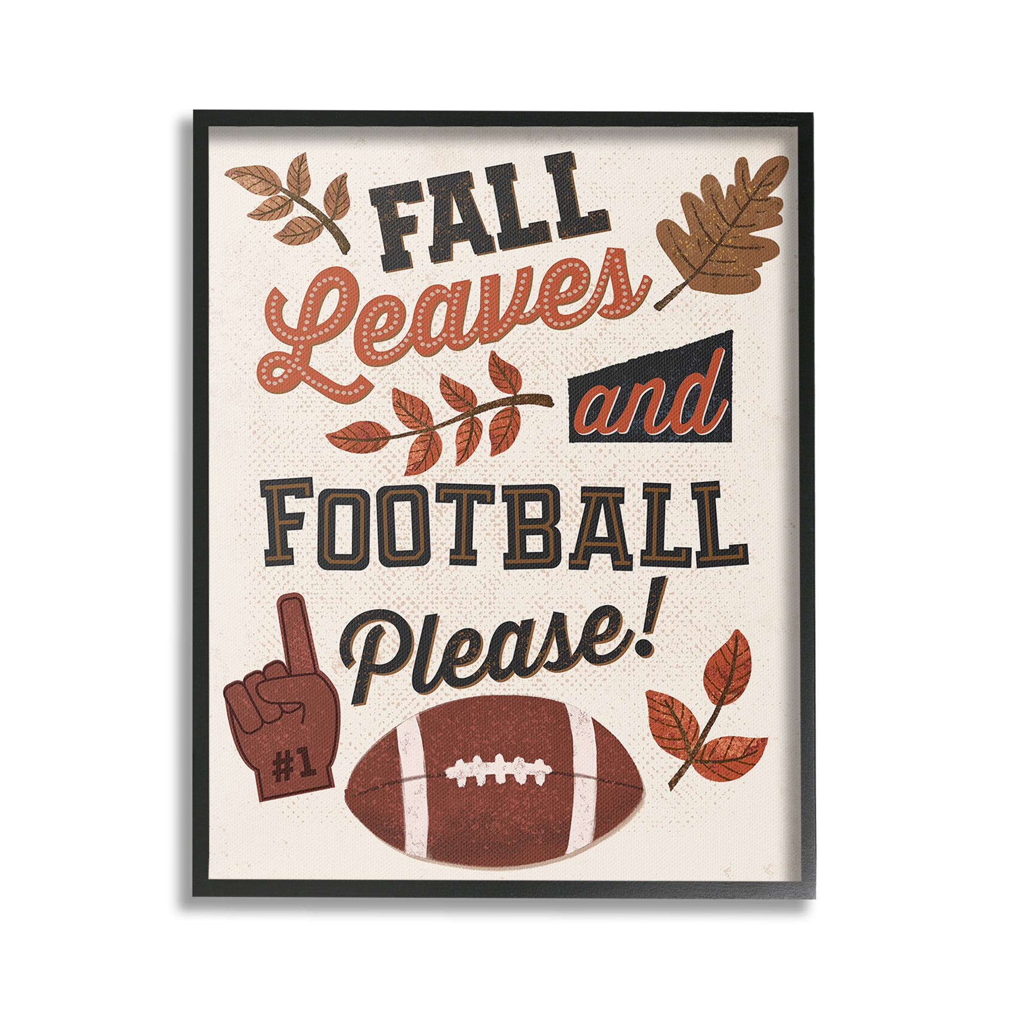 Stupell Industries Fall Leaves & Football Sports Painting Black Framed Art Print Wall Art, 24 x 30