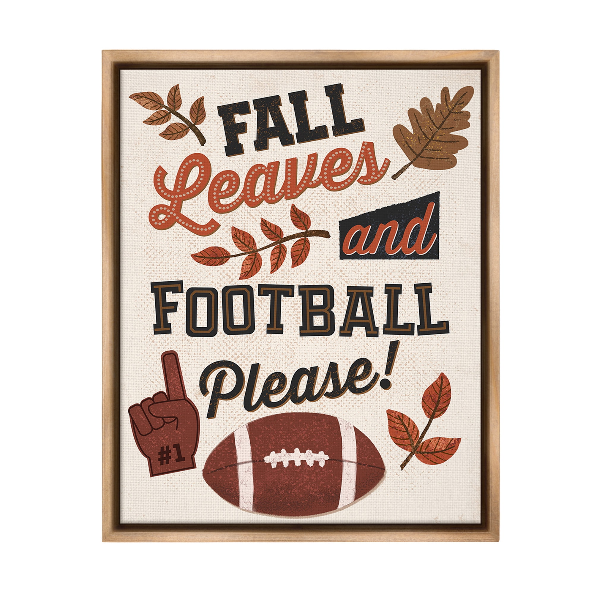 Stupell Industries Fall Leaves & Football Sports Painting Brown Floater Framed Canvas Art Print Wall Art, 25 x 31
