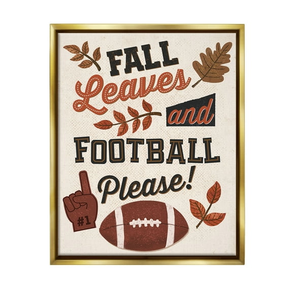 Stupell Industries Fall Leaves & Football Sports Painting Gold Floater Framed Canvas Art Print Wall Art, 17 x 21