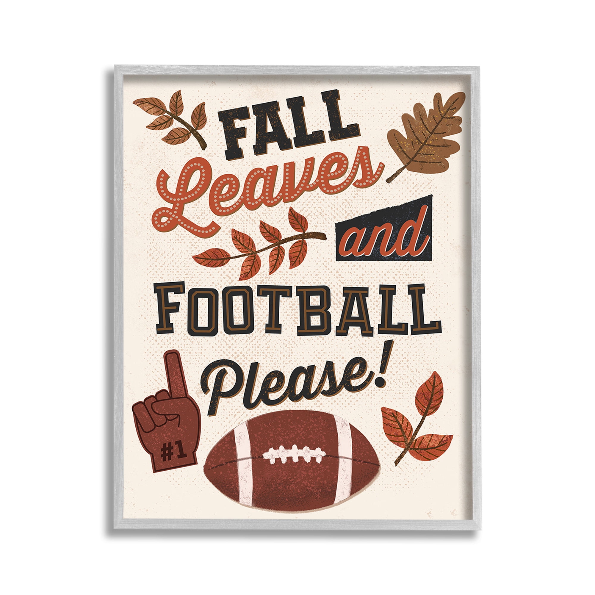 Stupell Industries Fall Leaves & Football Sports Painting Gray Framed Art Print Wall Art, 11 x 14