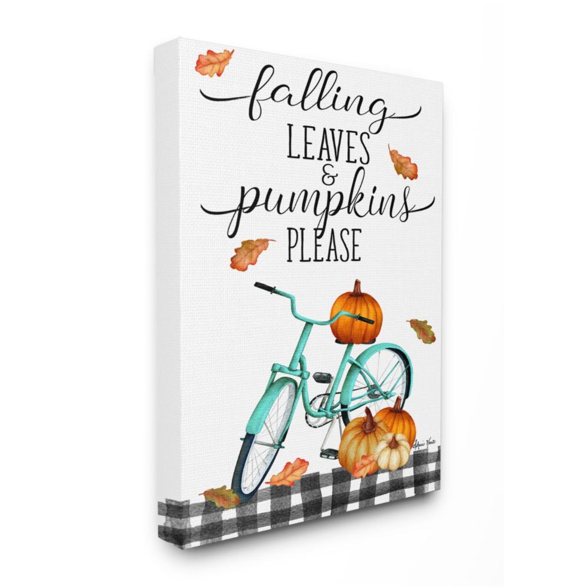 Stupell Industries Fall Leaves Pumpkin Sign Autumn Turquoise Bicycle Design by Sheri Hart, 30" x 40"