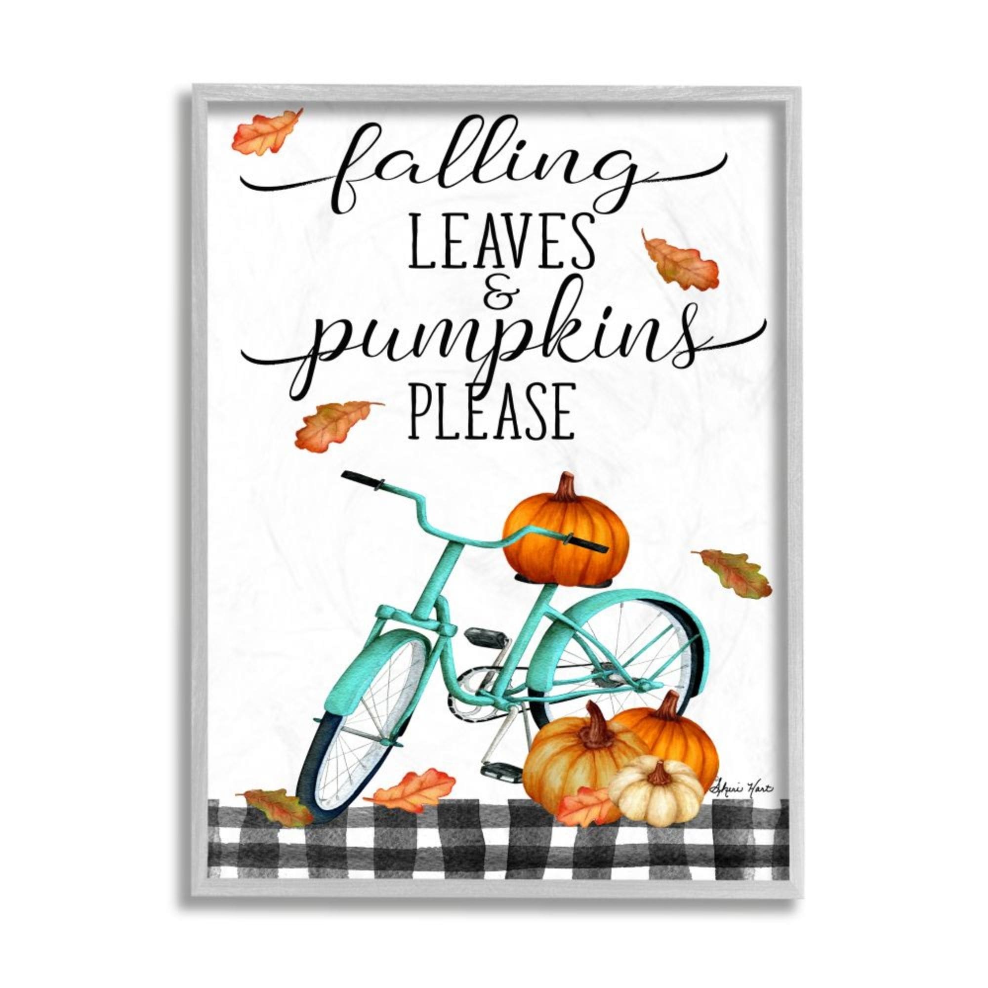 Stupell Industries Fall Leaves Pumpkin Sign Autumn Turquoise Bicycle Design by Sheri Hart