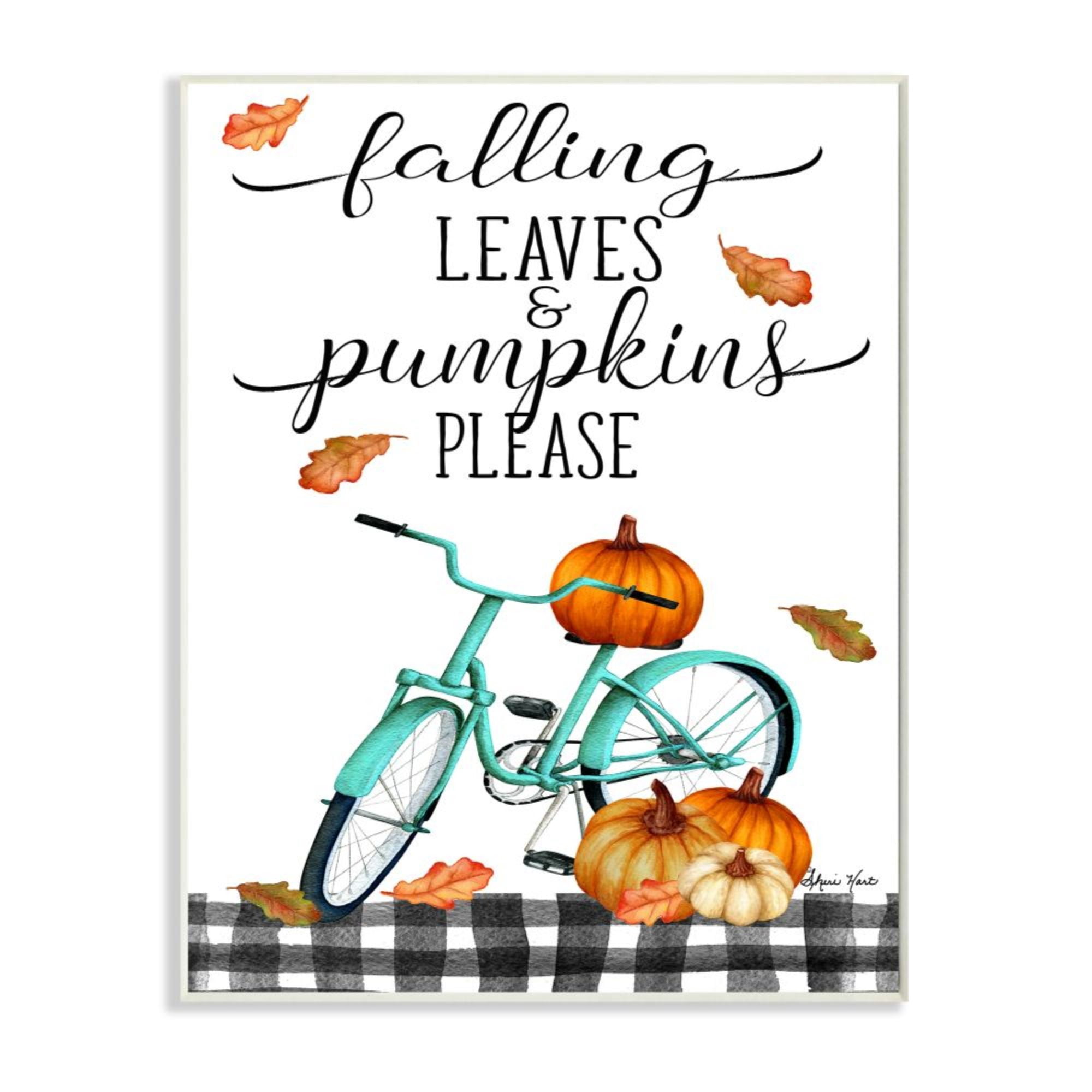 Stupell Industries Fall Leaves Pumpkin Sign Autumn Turquoise Bicycle Design by Sheri Hart