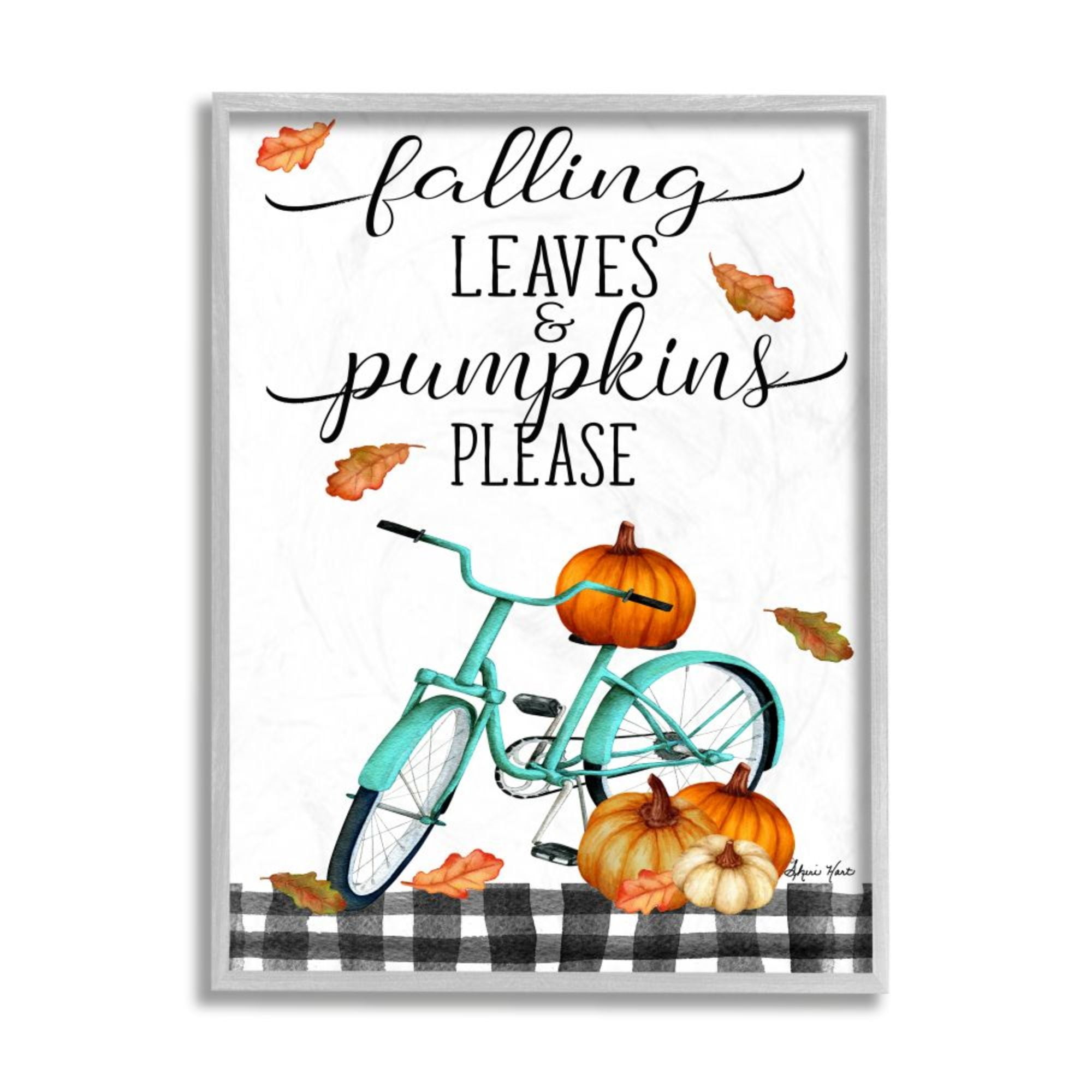 Stupell Industries Fall Leaves Pumpkin Sign Autumn Turquoise Bicycle Design by Sheri Hart