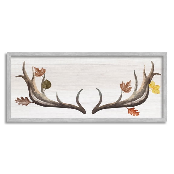 Stupell Industries Fall Leaves Woodland Antlers Graphic Art Gray Framed Art Print Wall Art, Design by Lil' Rue