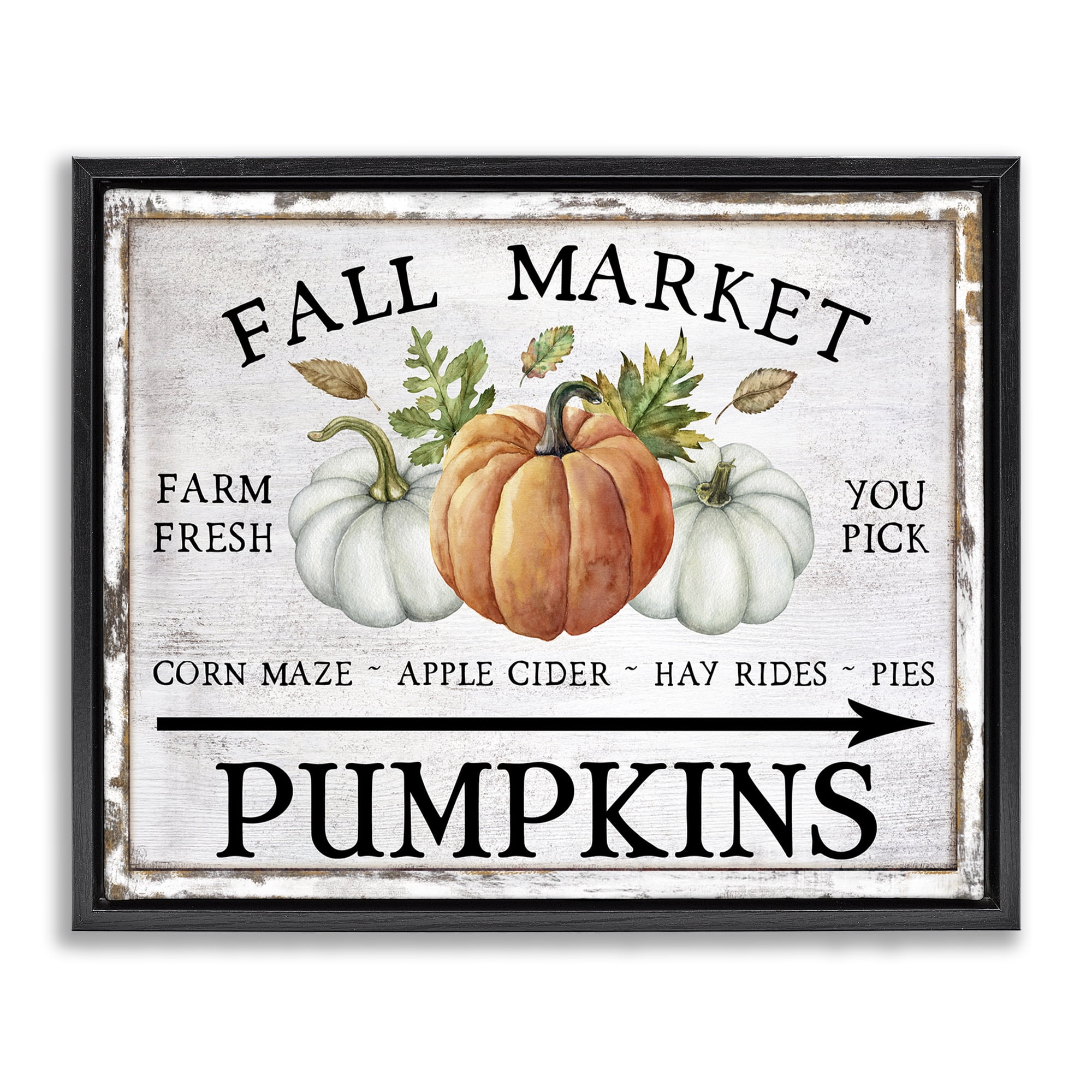 Stupell Industries Fall Market Pumpkins Holiday Painting Black Floater Framed Canvas Art Prints Wall Art, 31 x 25